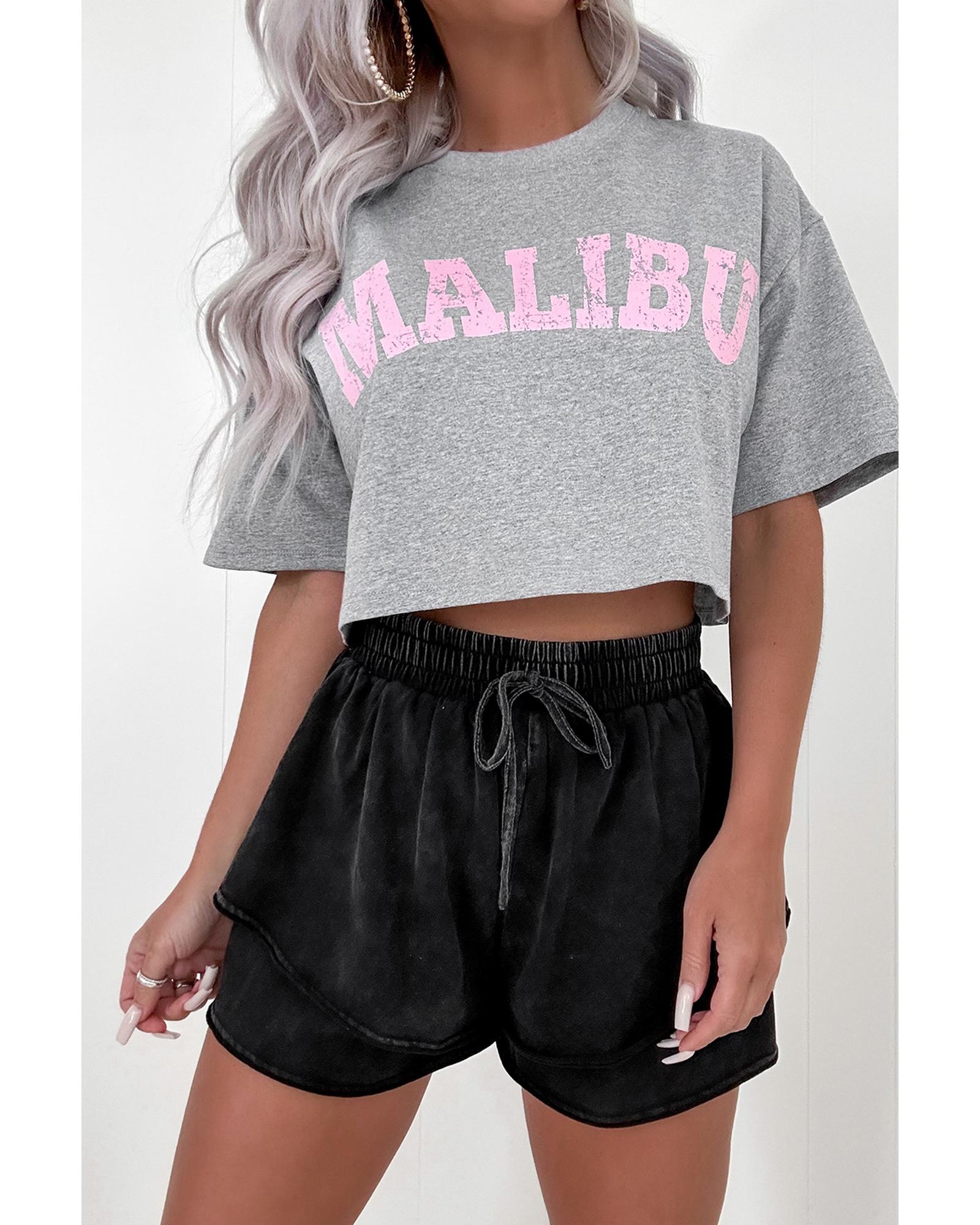Black Mineral Wash French Terry High Waist Casual Shorts - L 4