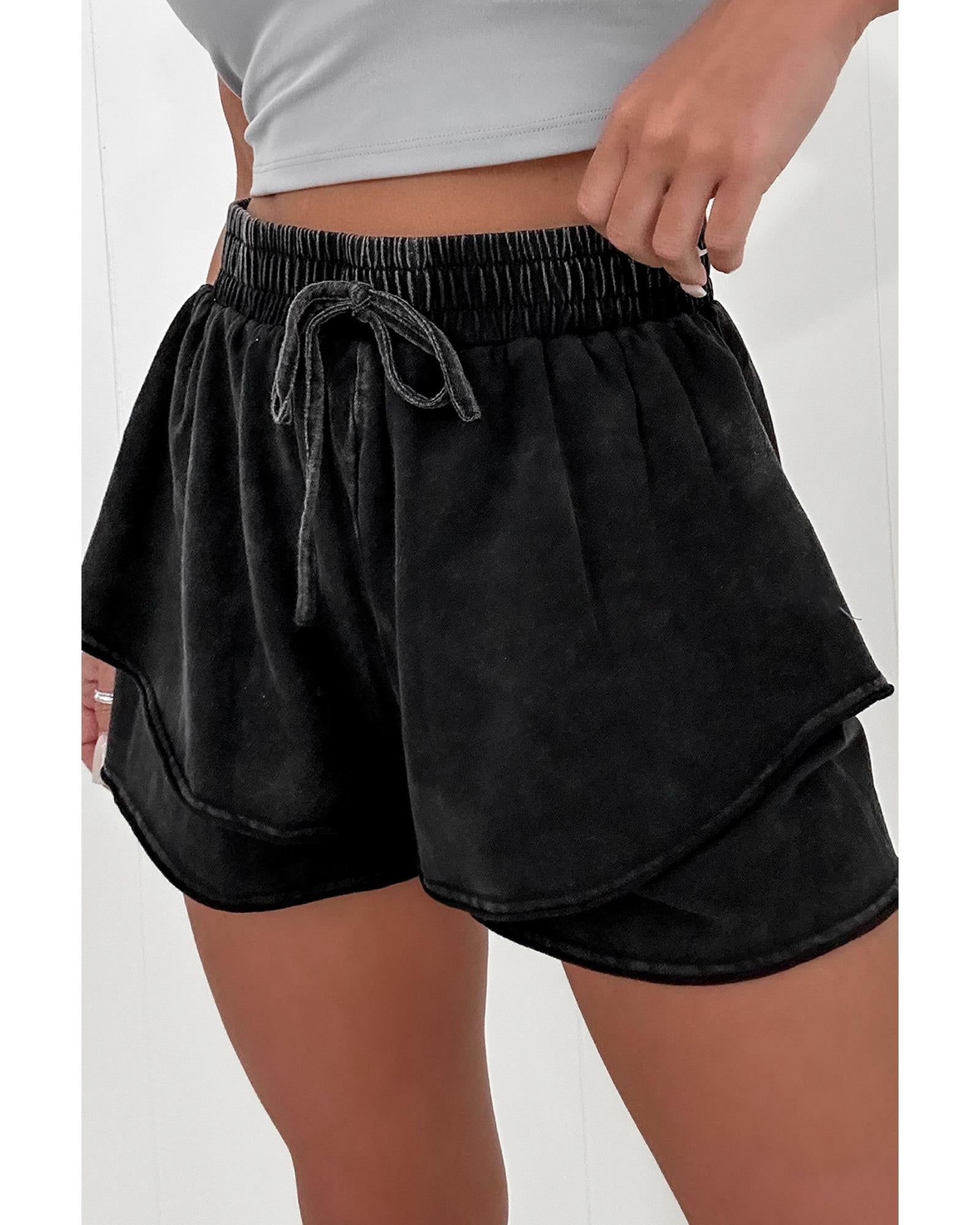 Black Mineral Wash French Terry High Waist Casual Shorts - M
