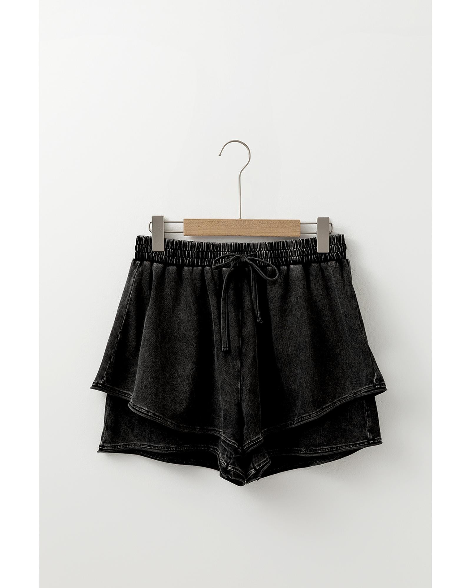 Black Mineral Wash French Terry High Waist Casual Shorts - M 6