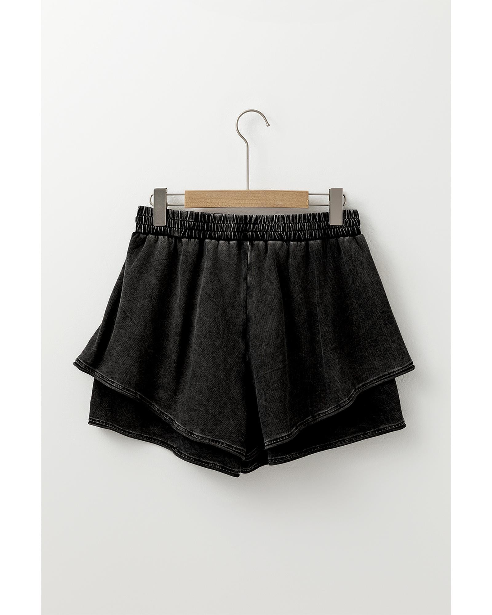 Black Mineral Wash French Terry High Waist Casual Shorts - XL 7