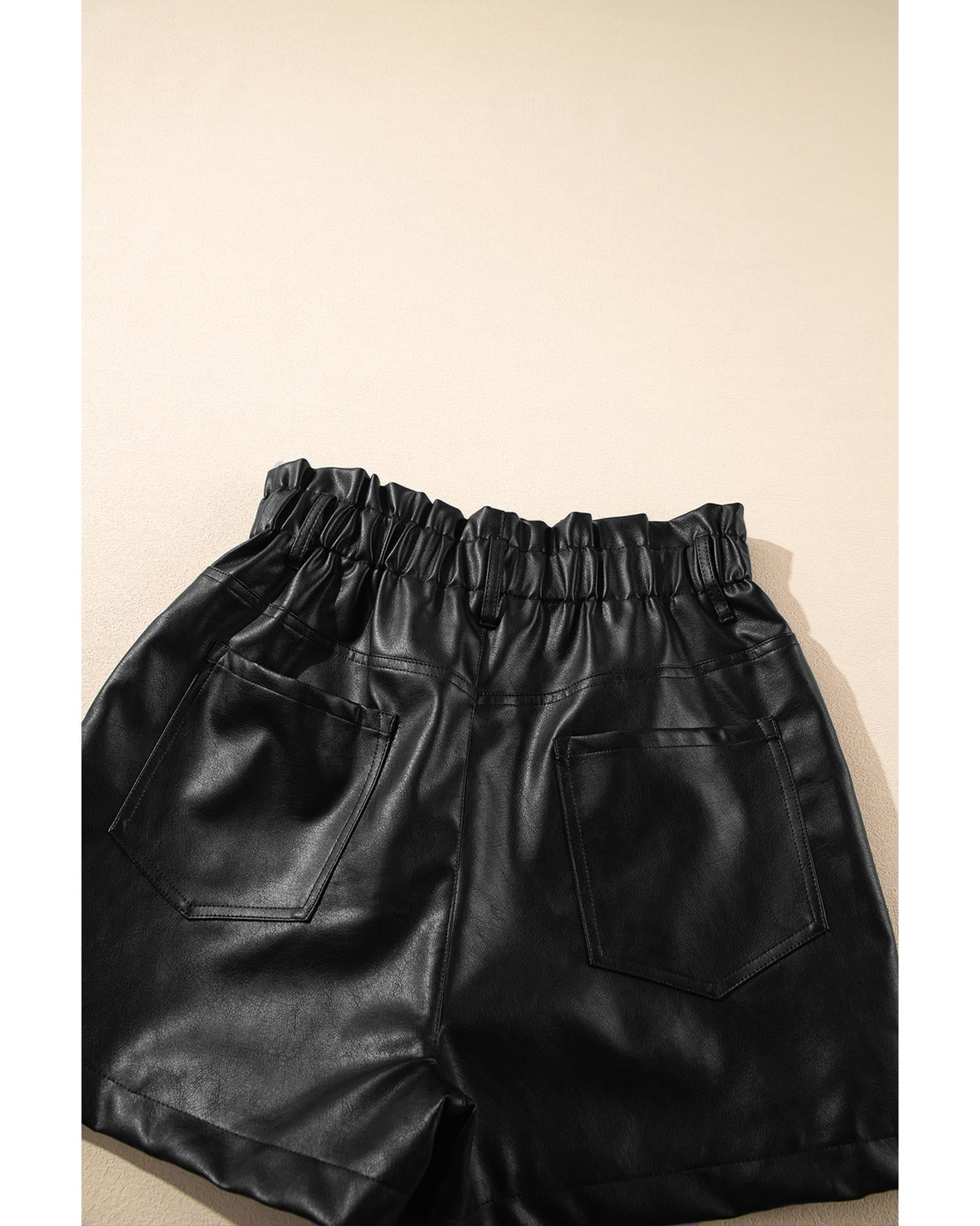Black Faux Leather Paper Bag Waist High Rise Shorts - M 7