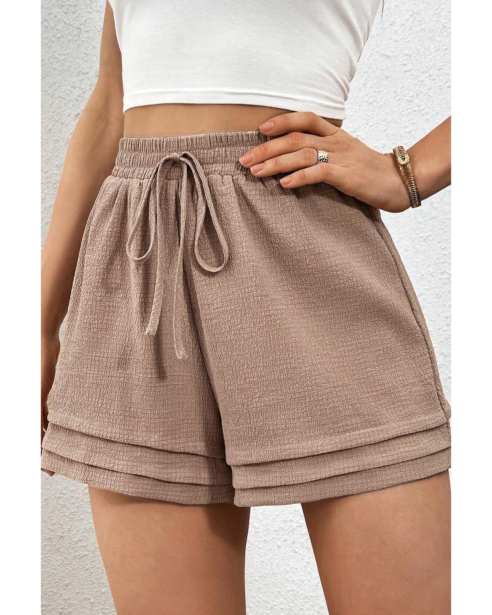 Straw Yellow Textured Tiered Edge High Waist Casual Shorts - M 3