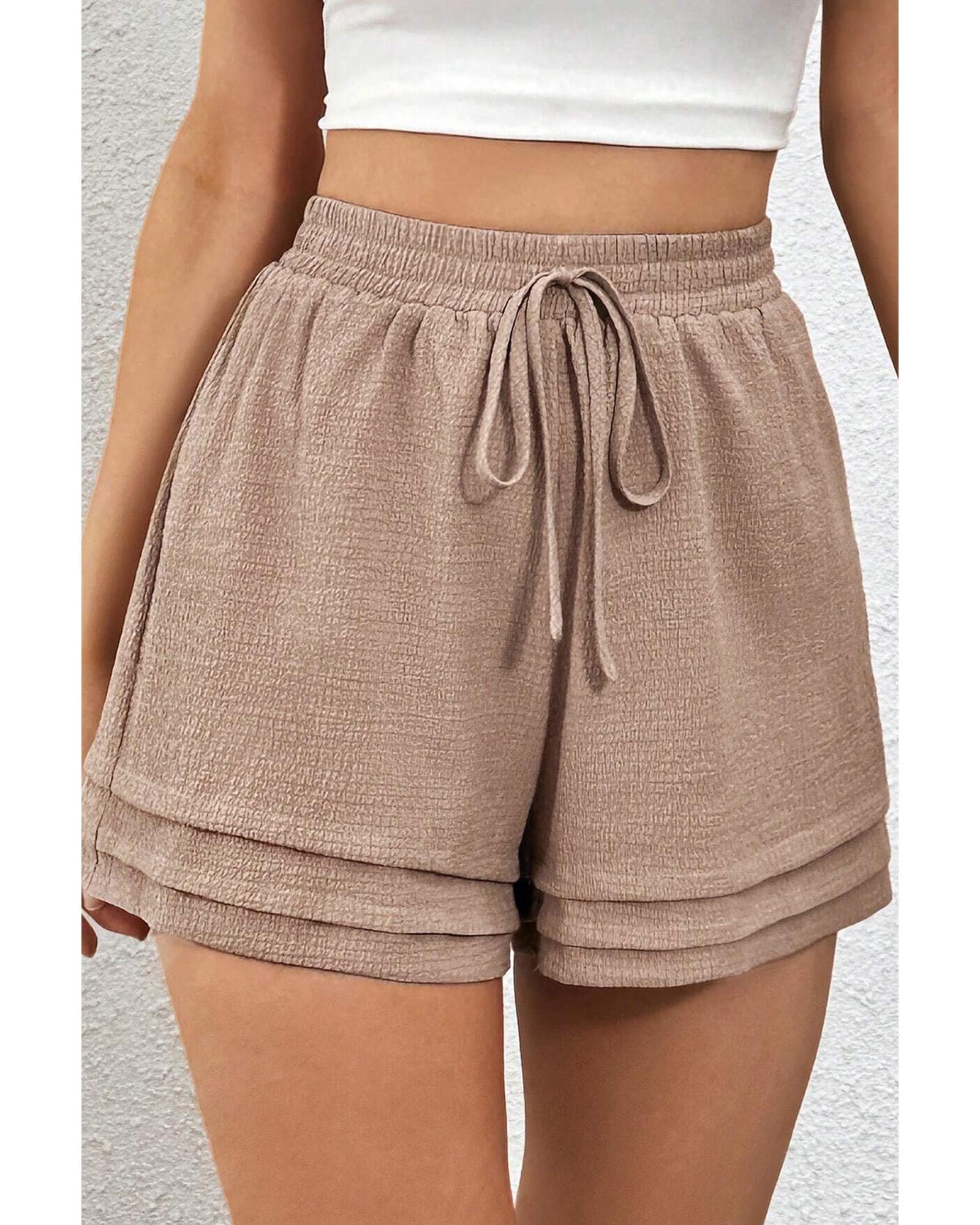 Straw Yellow Textured Tiered Edge High Waist Casual Shorts - M 4