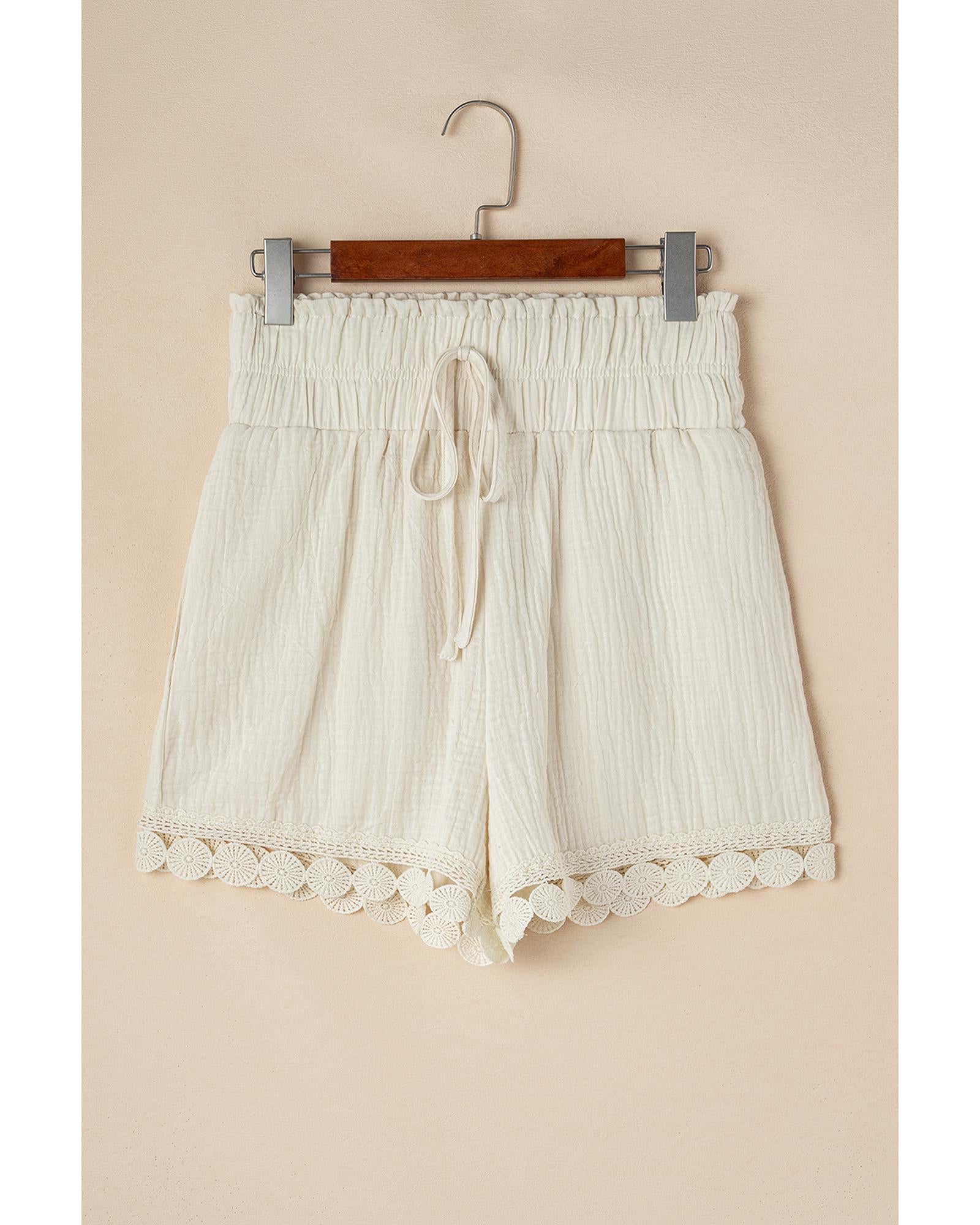 Apricot Textured Frilled Knotted High Waist Lace Hem Shorts - M 5