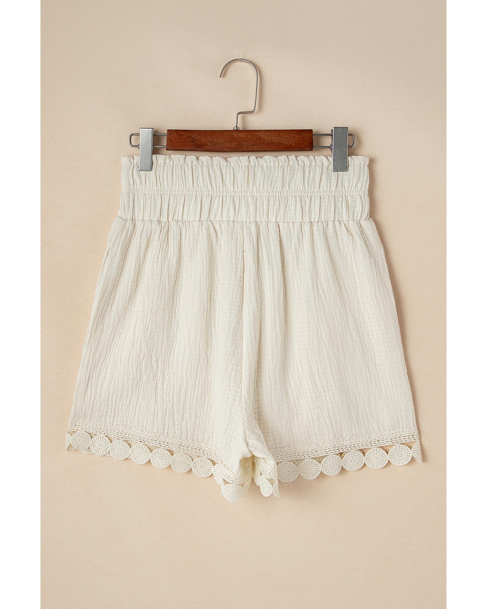 Apricot Textured Frilled Knotted High Waist Lace Hem Shorts - M 6