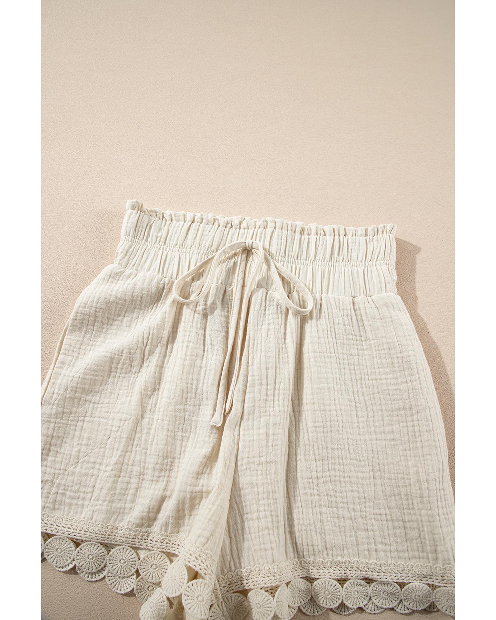 Apricot Textured Frilled Knotted High Waist Lace Hem Shorts - M 7