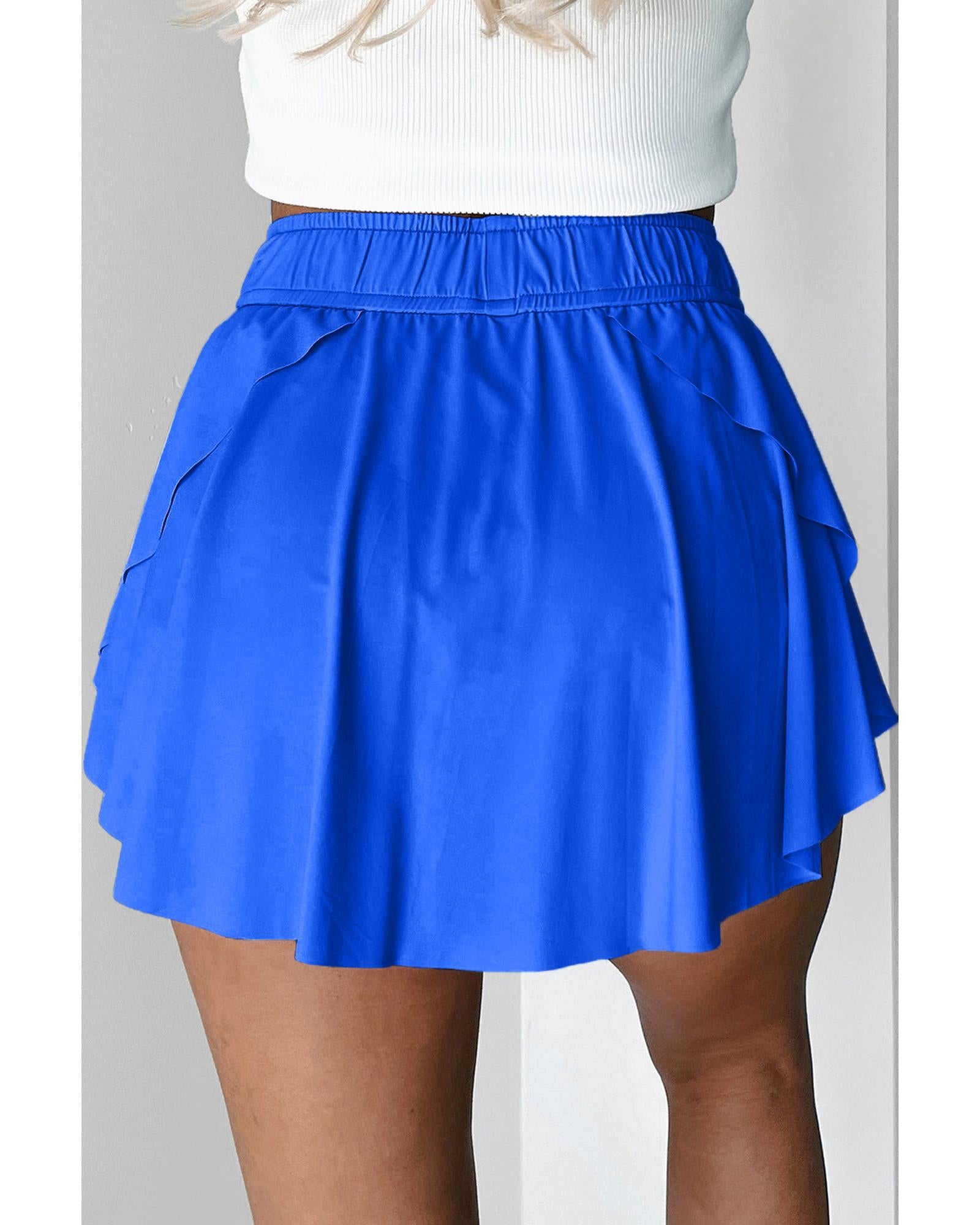 Sky Blue Drawstring High Waist Lined Tennis Skorts - XL