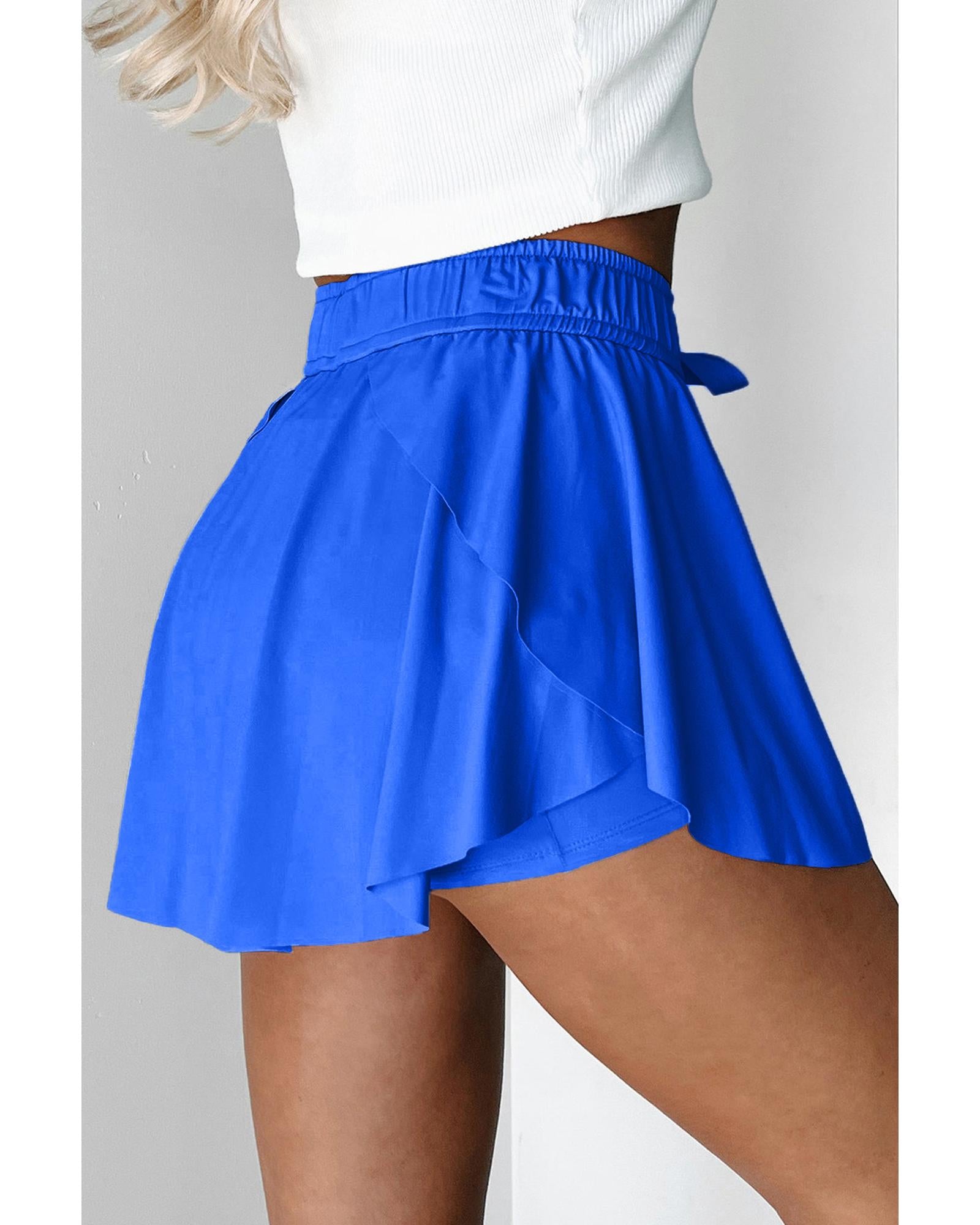 Sky Blue Drawstring High Waist Lined Tennis Skorts - XL 3