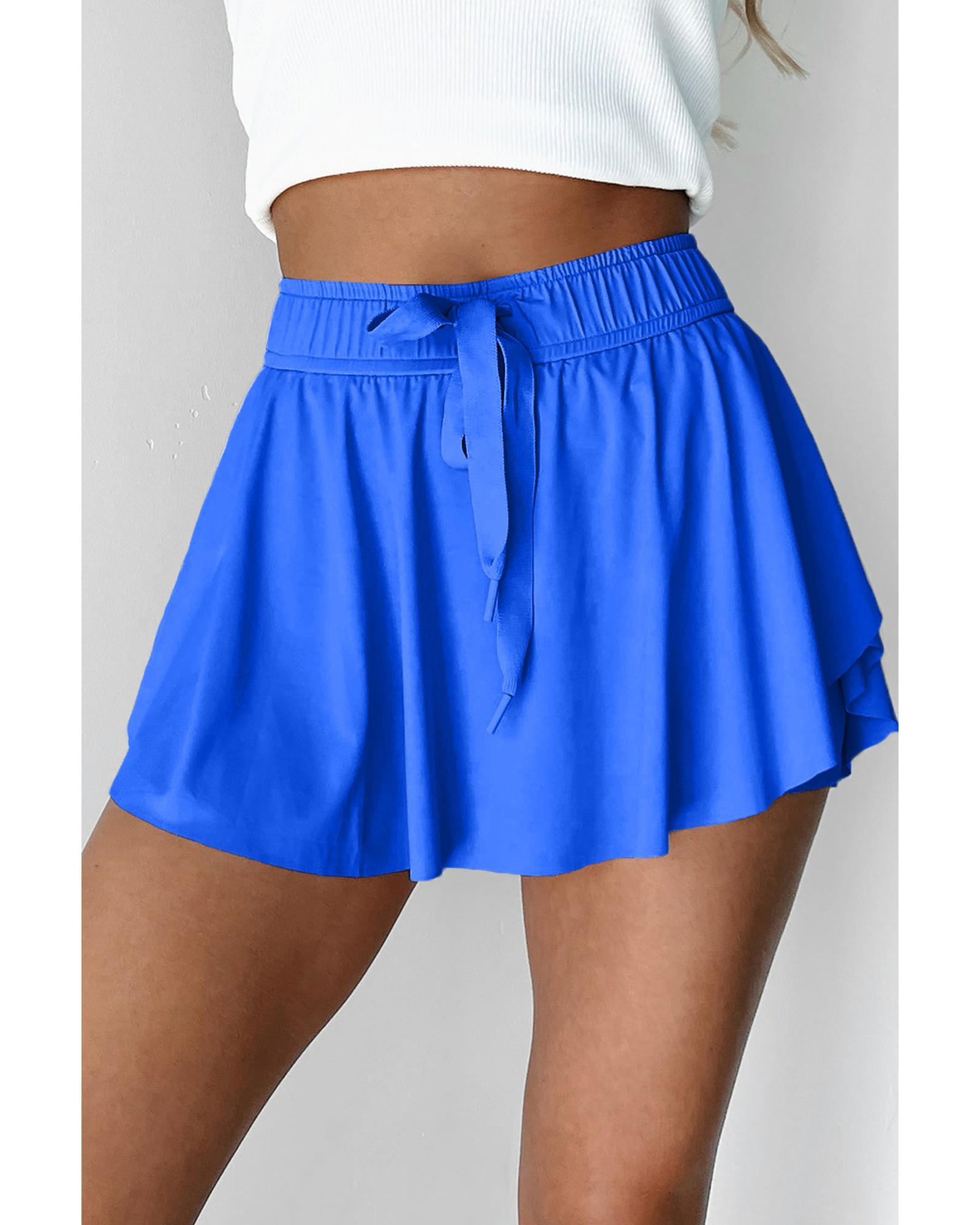 Sky Blue Drawstring High Waist Lined Tennis Skorts - XL 4