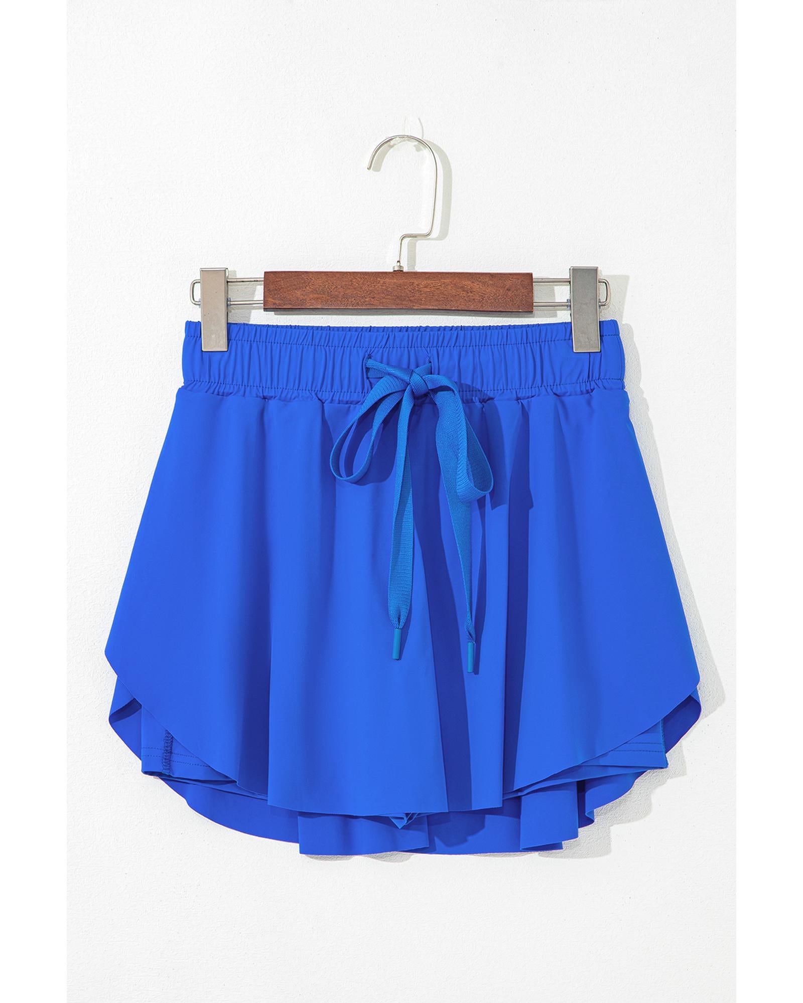 Sky Blue Drawstring High Waist Lined Tennis Skorts - XL 6
