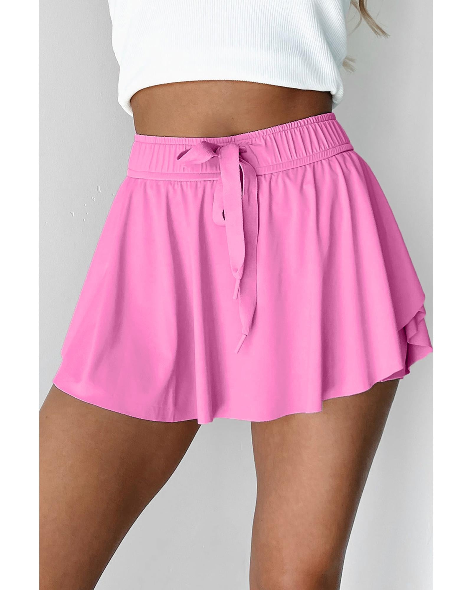 Bonbon Drawstring High Waist Lined Tennis Skorts - L 5