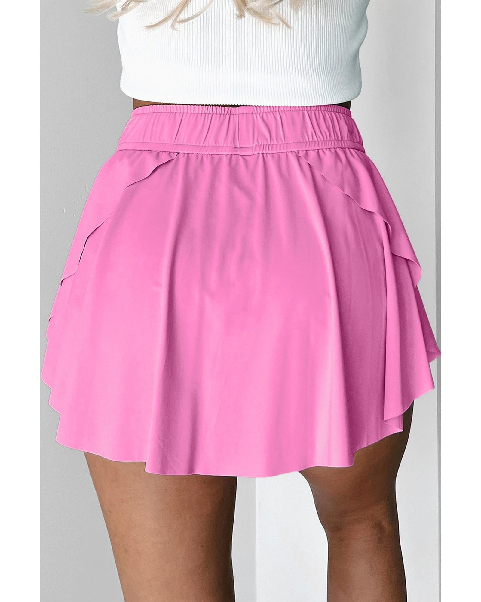 Bonbon Drawstring High Waist Lined Tennis Skorts - XL
