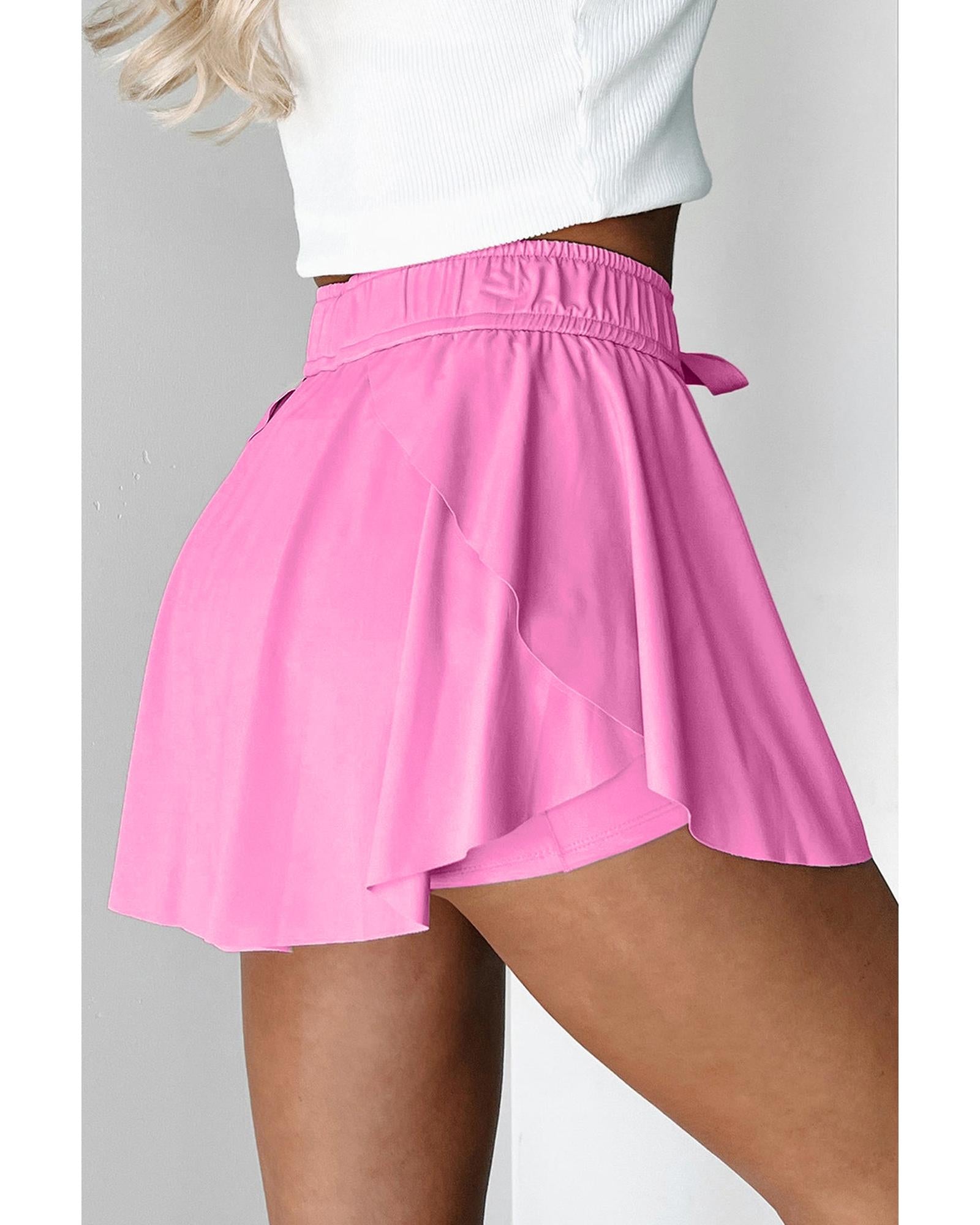 Bonbon Drawstring High Waist Lined Tennis Skorts - XL 3