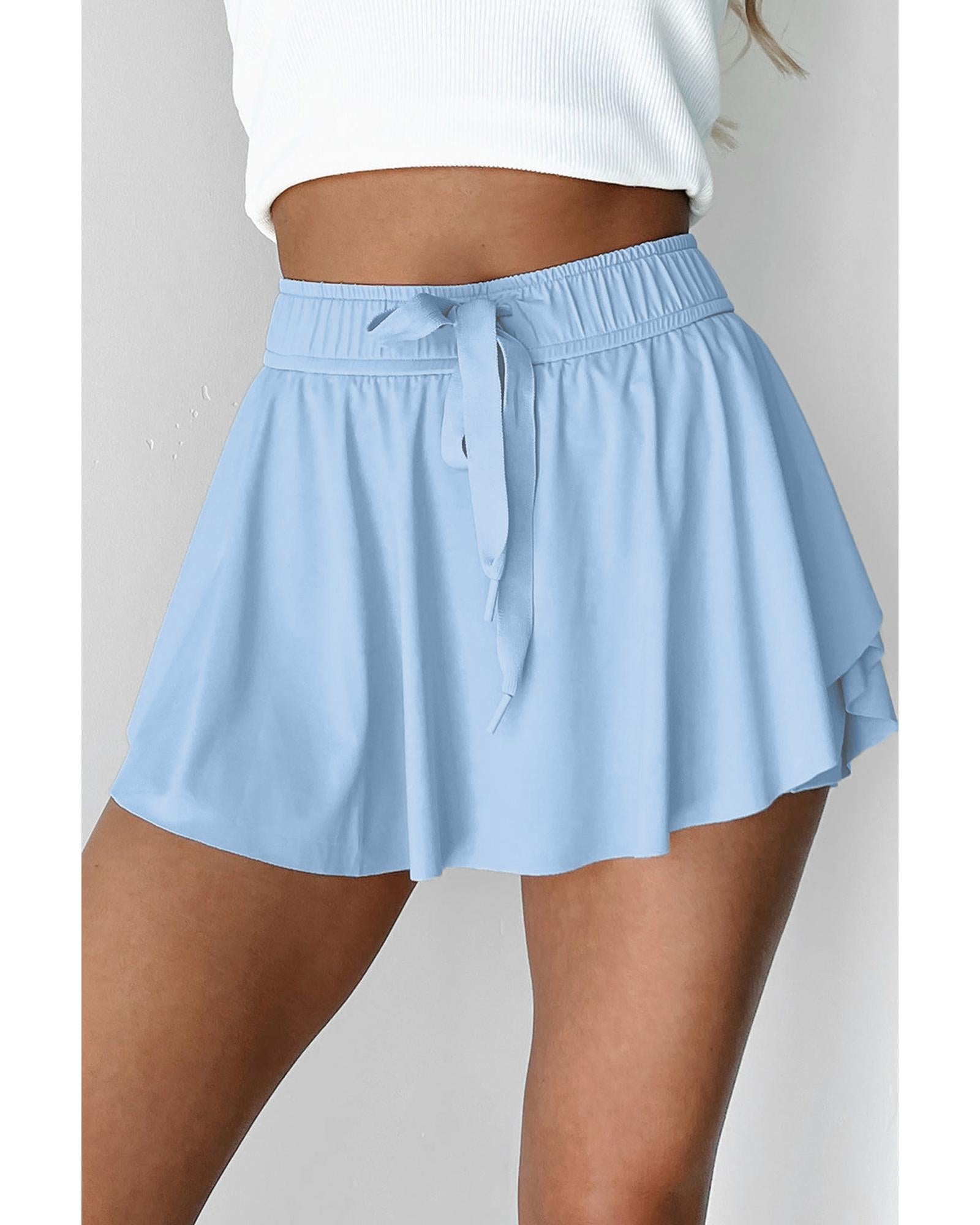 Sky Blue Drawstring High Waist Lined Tennis Skorts - S 5