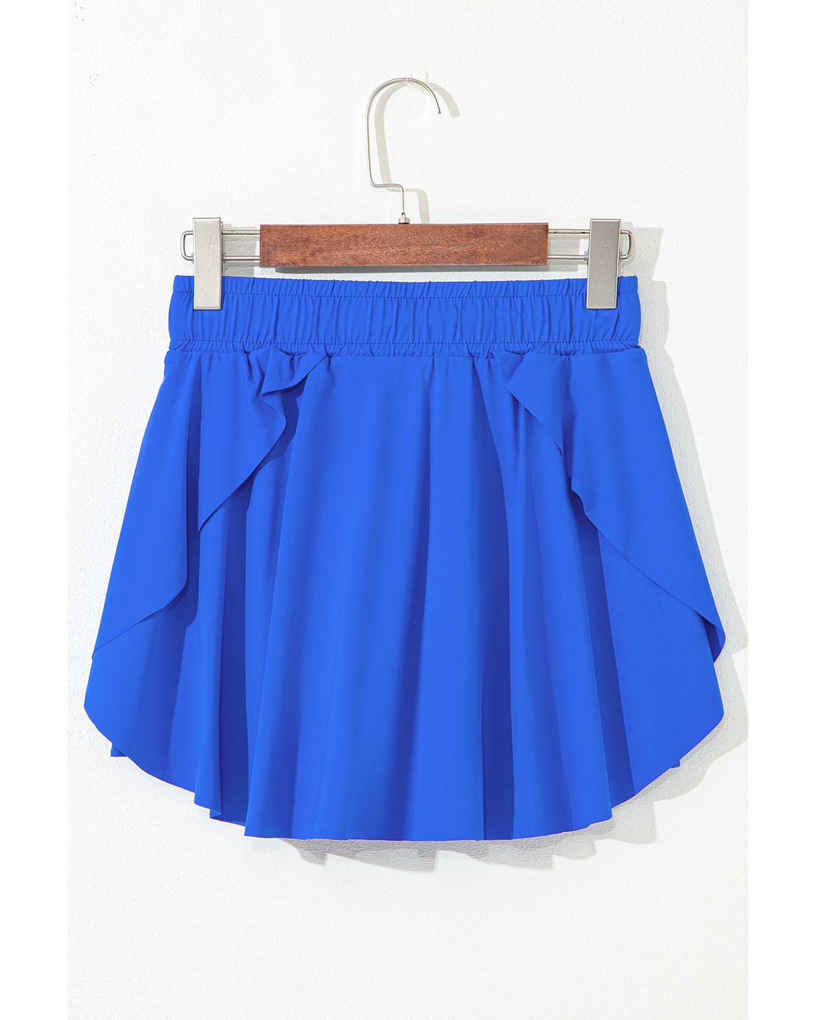 Sky Blue Drawstring High Waist Lined Tennis Skorts - S 7
