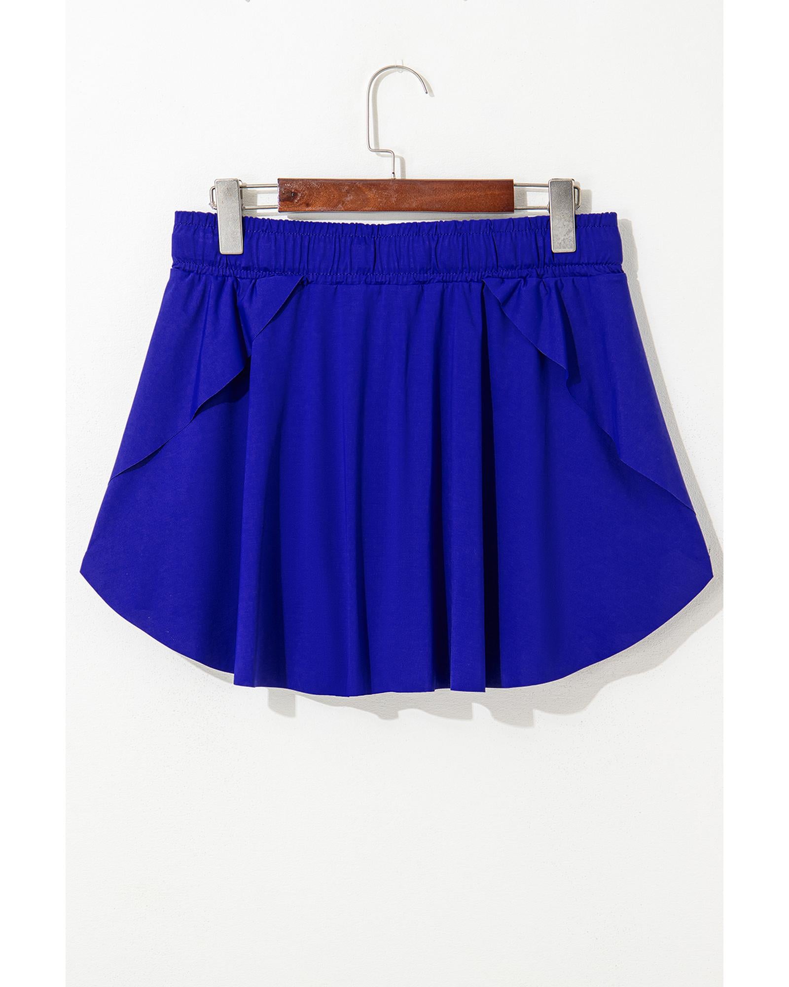 Dark Blue Drawstring High Waist Lined Tennis Skorts - S 7