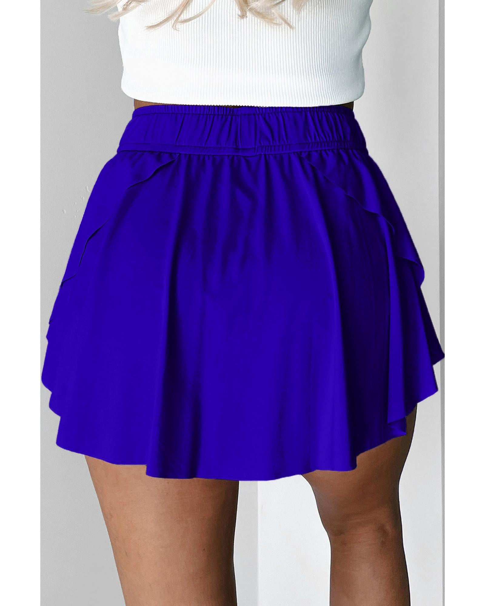 Dark Blue Drawstring High Waist Lined Tennis Skorts - XL