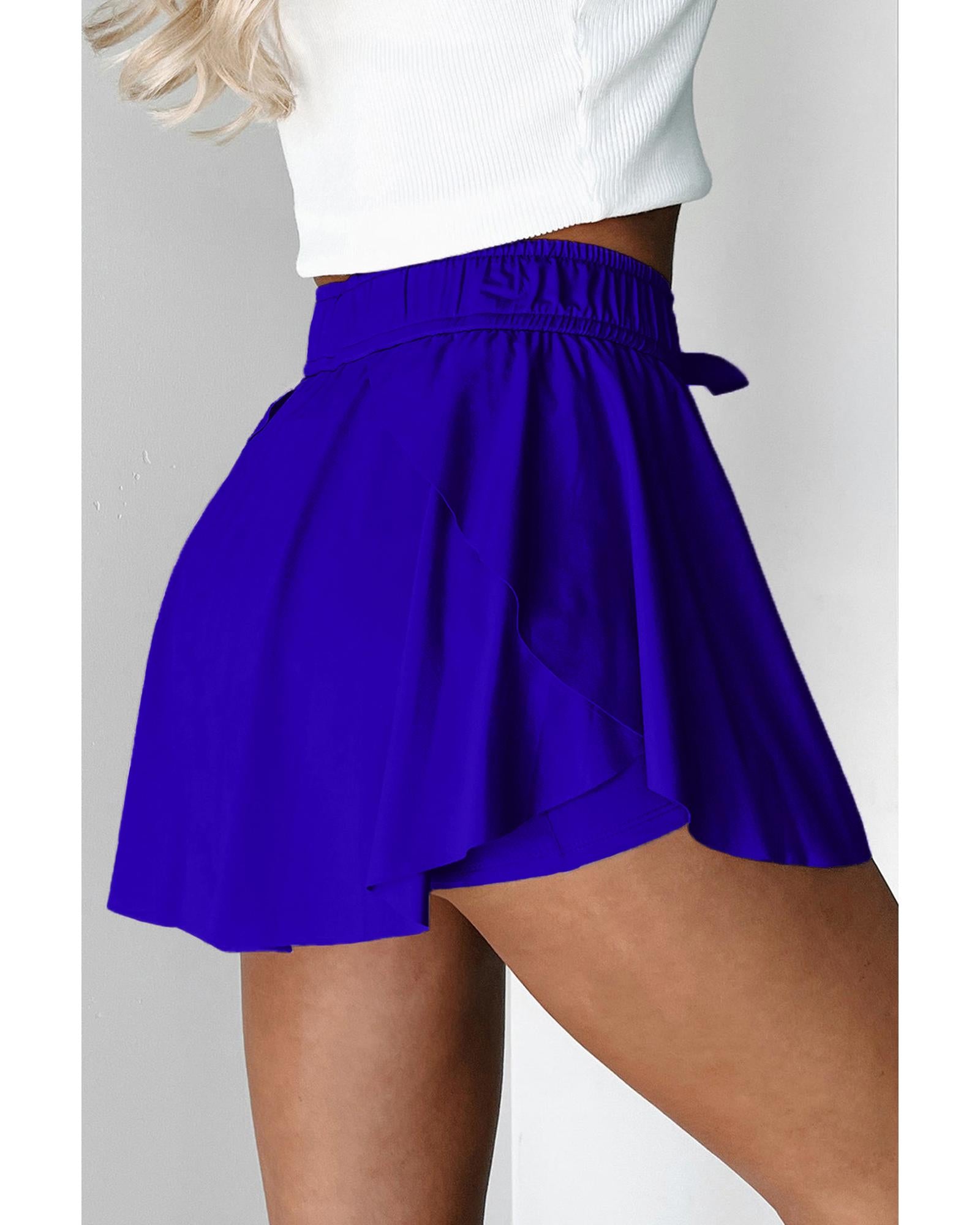 Dark Blue Drawstring High Waist Lined Tennis Skorts - XL 3