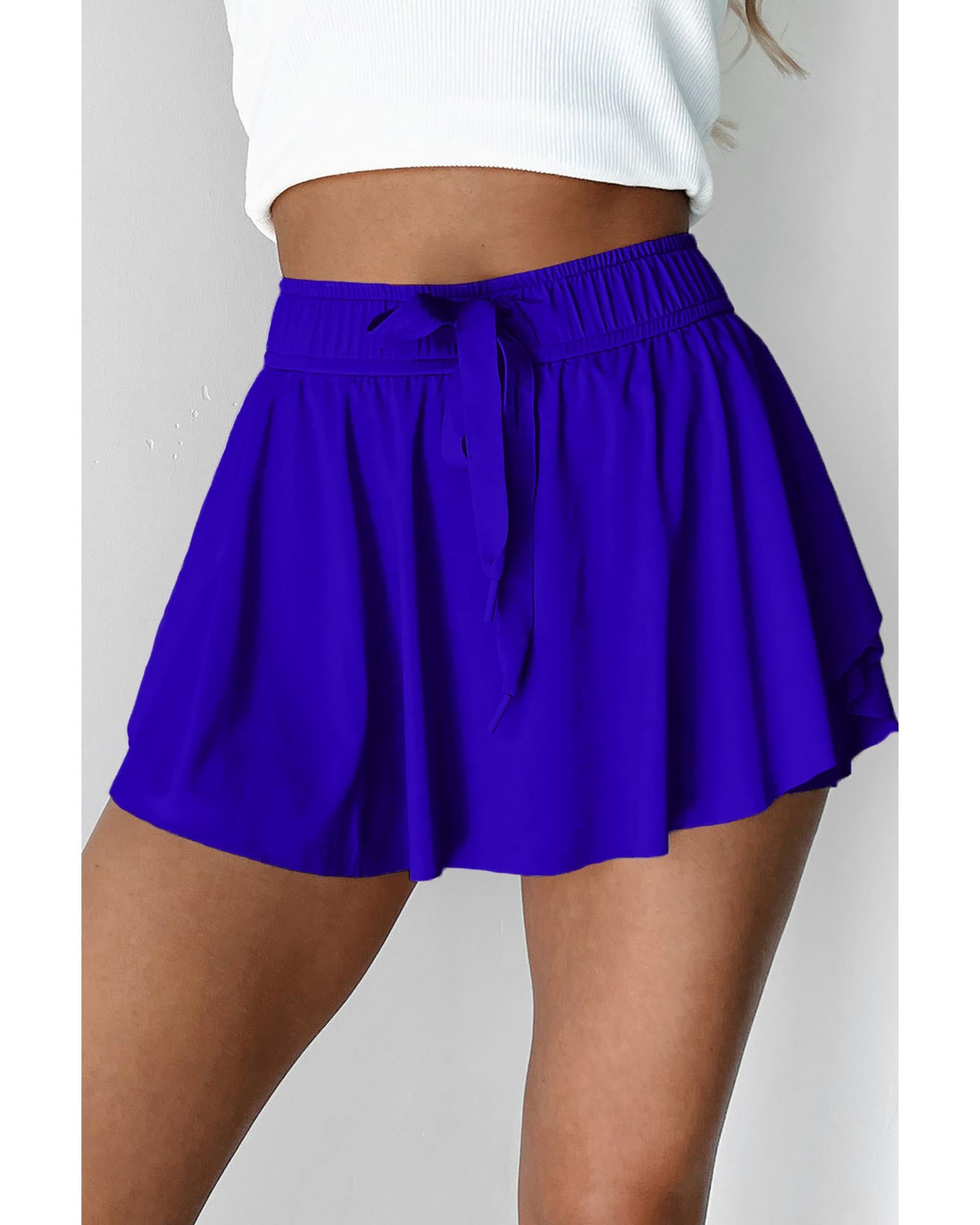 Dark Blue Drawstring High Waist Lined Tennis Skorts - XL 5