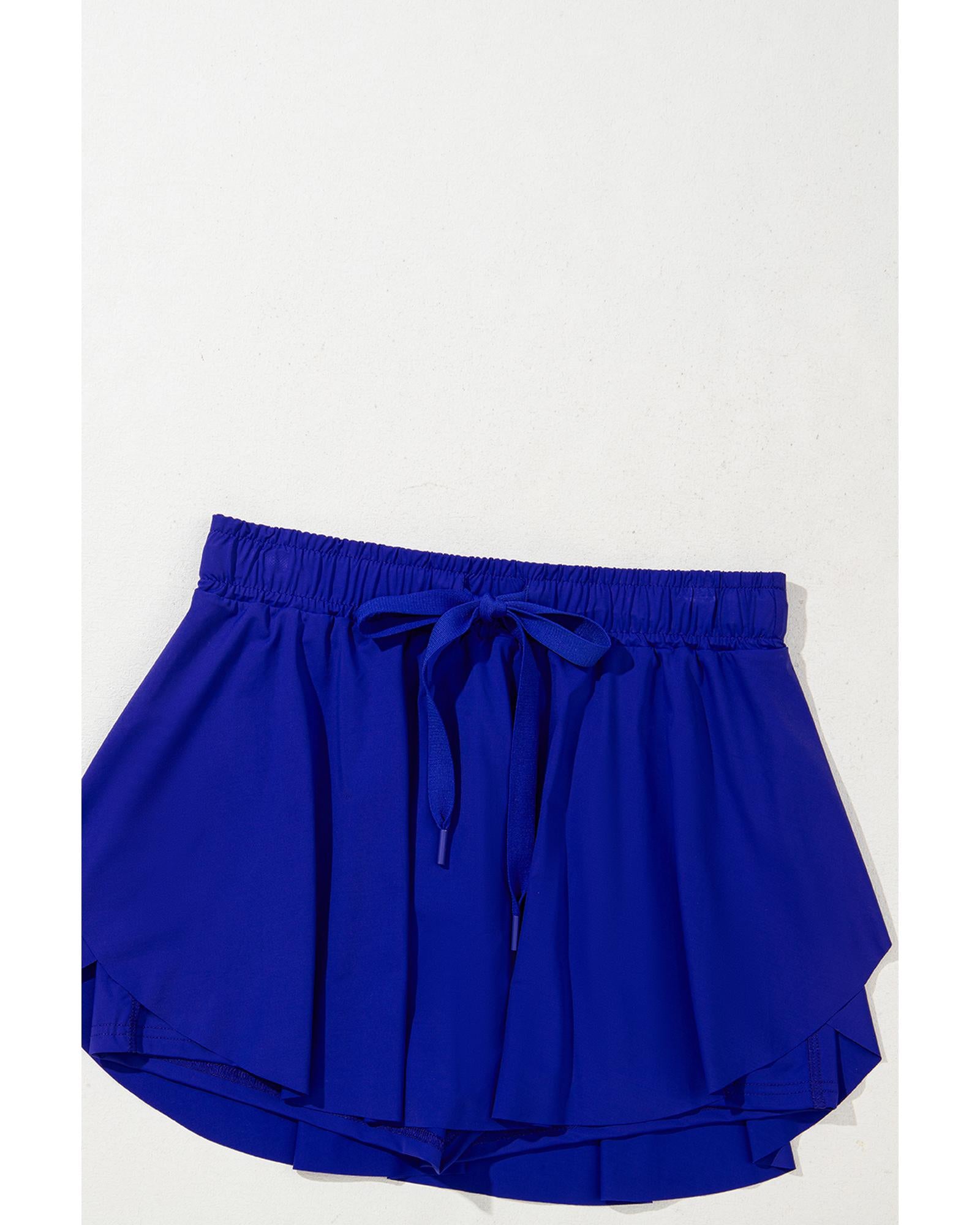 Dark Blue Drawstring High Waist Lined Tennis Skorts - XL 8