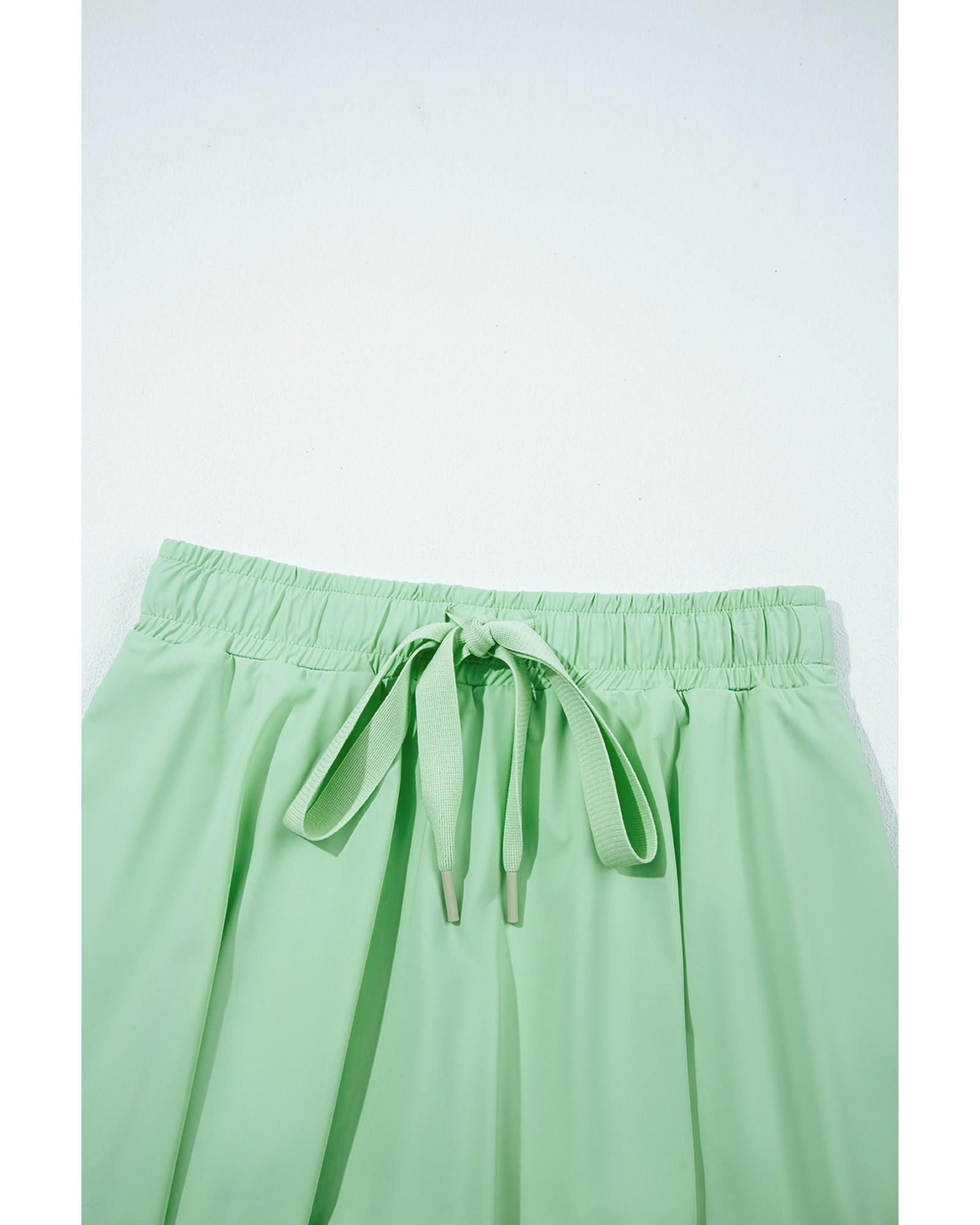 Light Green Drawstring High Waist Lined Tennis Skorts - S 8