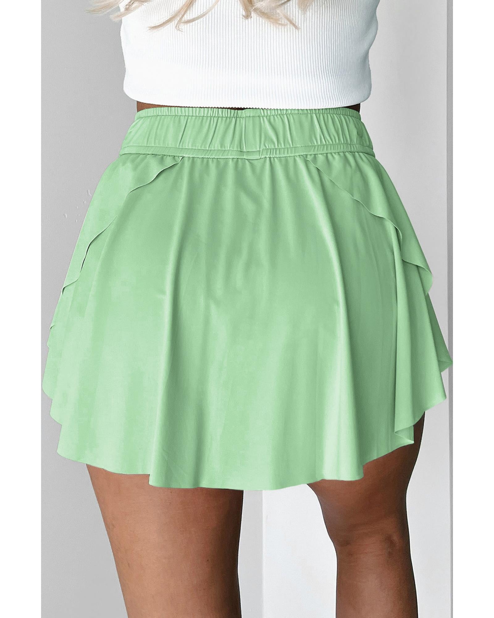 Light Green Drawstring High Waist Lined Tennis Skorts - XL