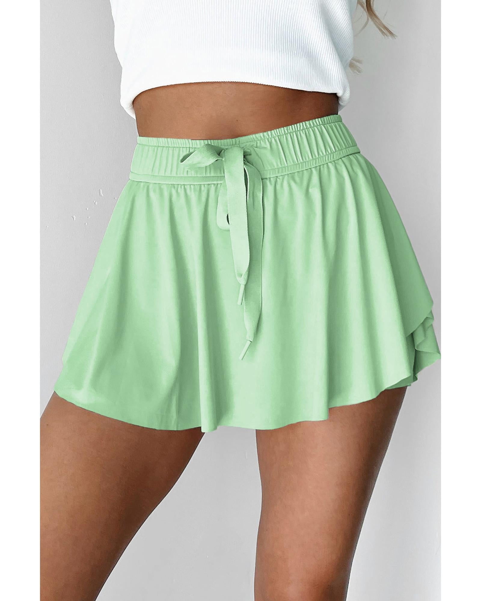 Light Green Drawstring High Waist Lined Tennis Skorts - XL 5