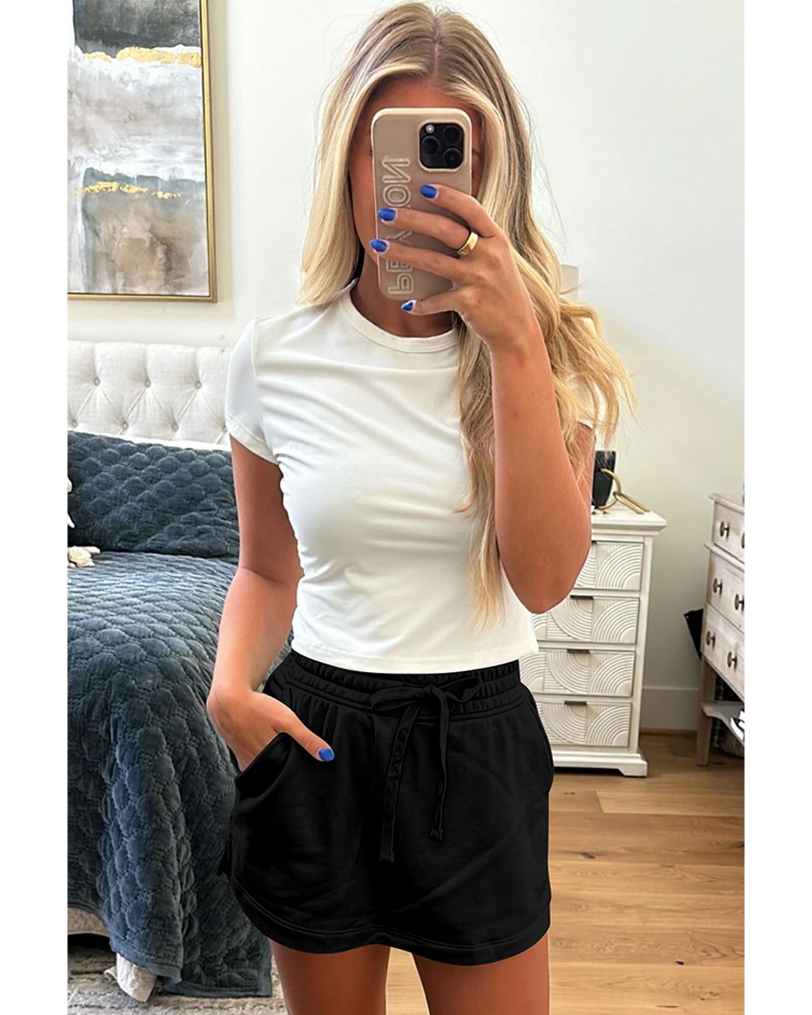 Black French Terry Drawstring Mini Skort with Pockets - M 3
