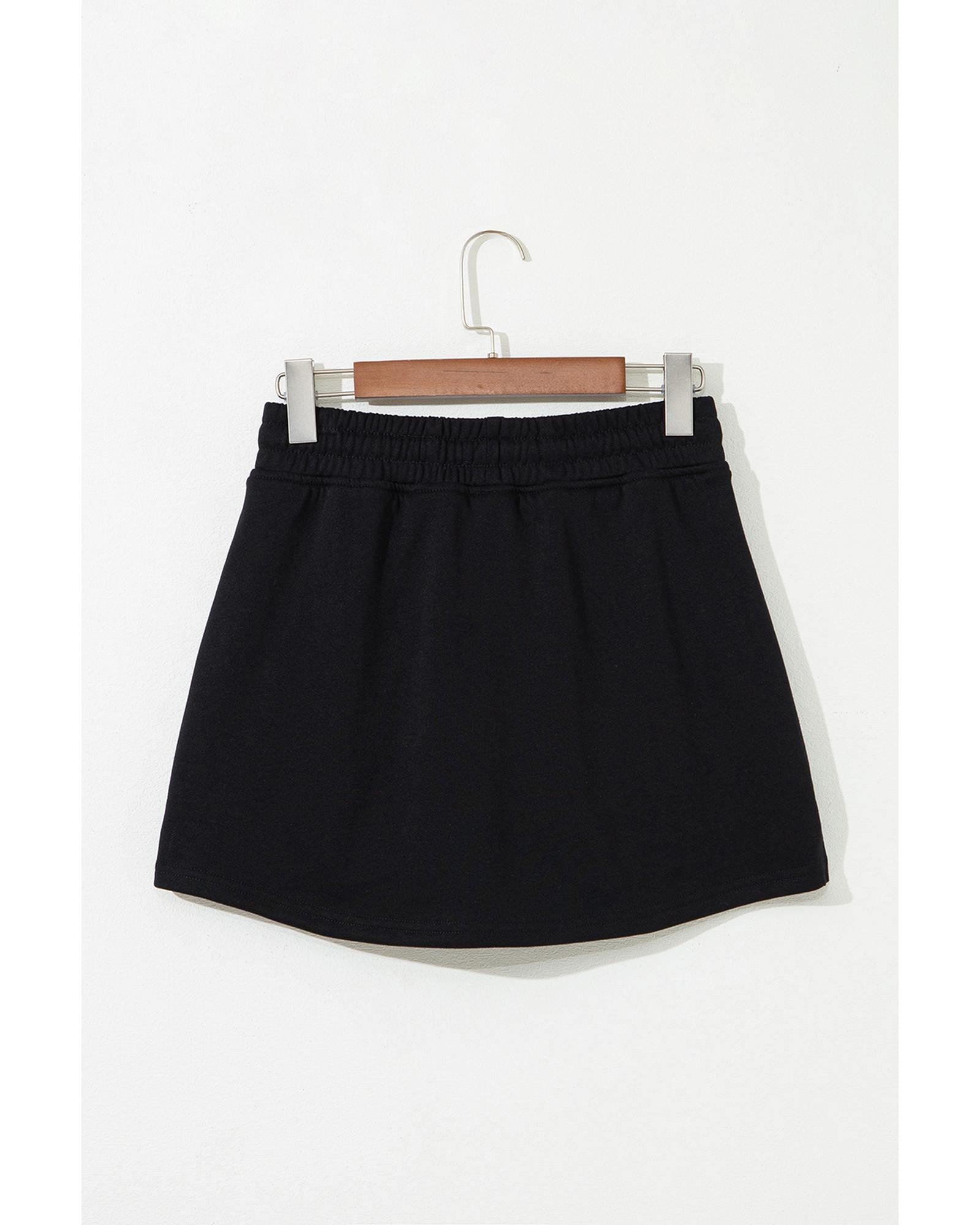 Black French Terry Drawstring Mini Skort with Pockets - S 7