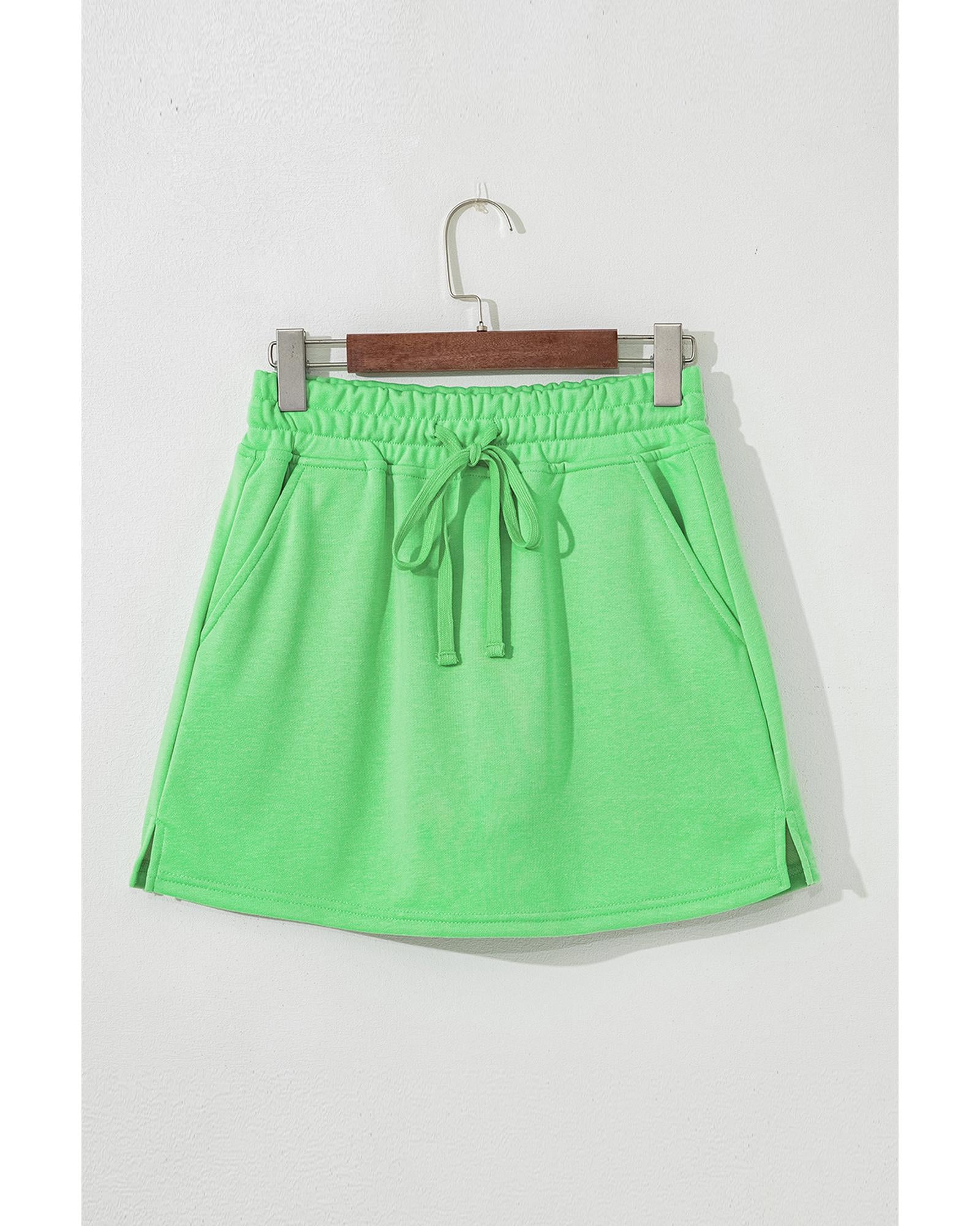 Light Green French Terry Drawstring Mini Skort with Pockets - M 6