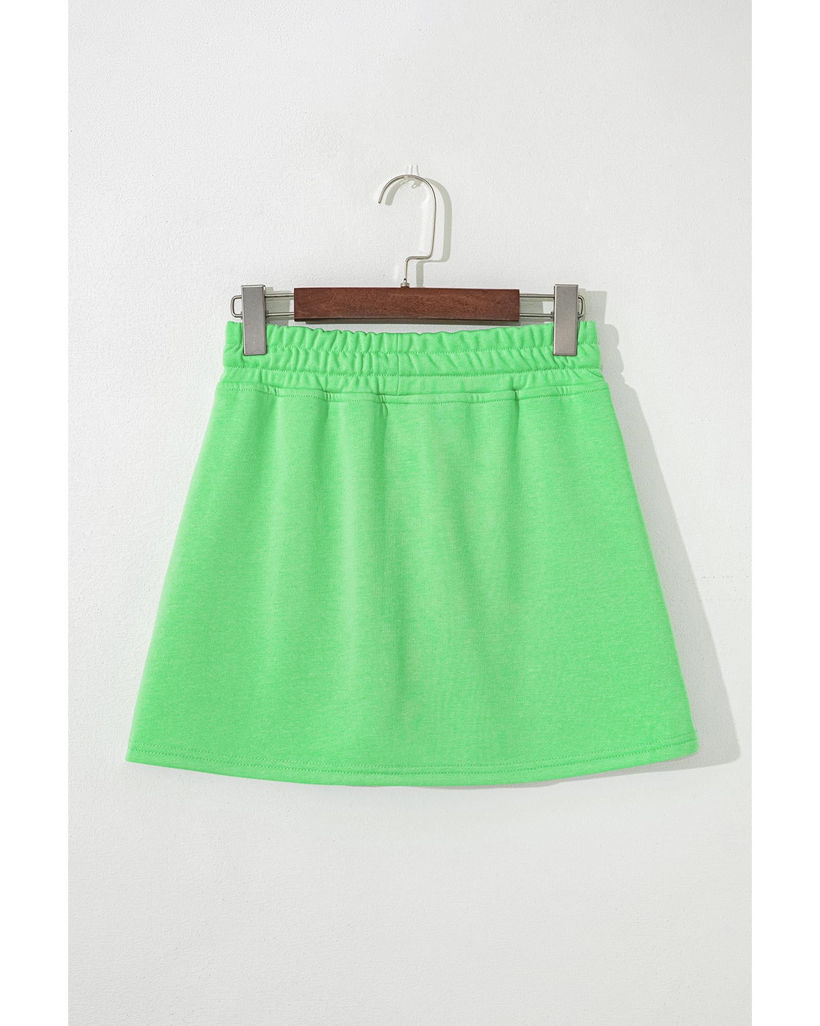 Light Green French Terry Drawstring Mini Skort with Pockets - M 7