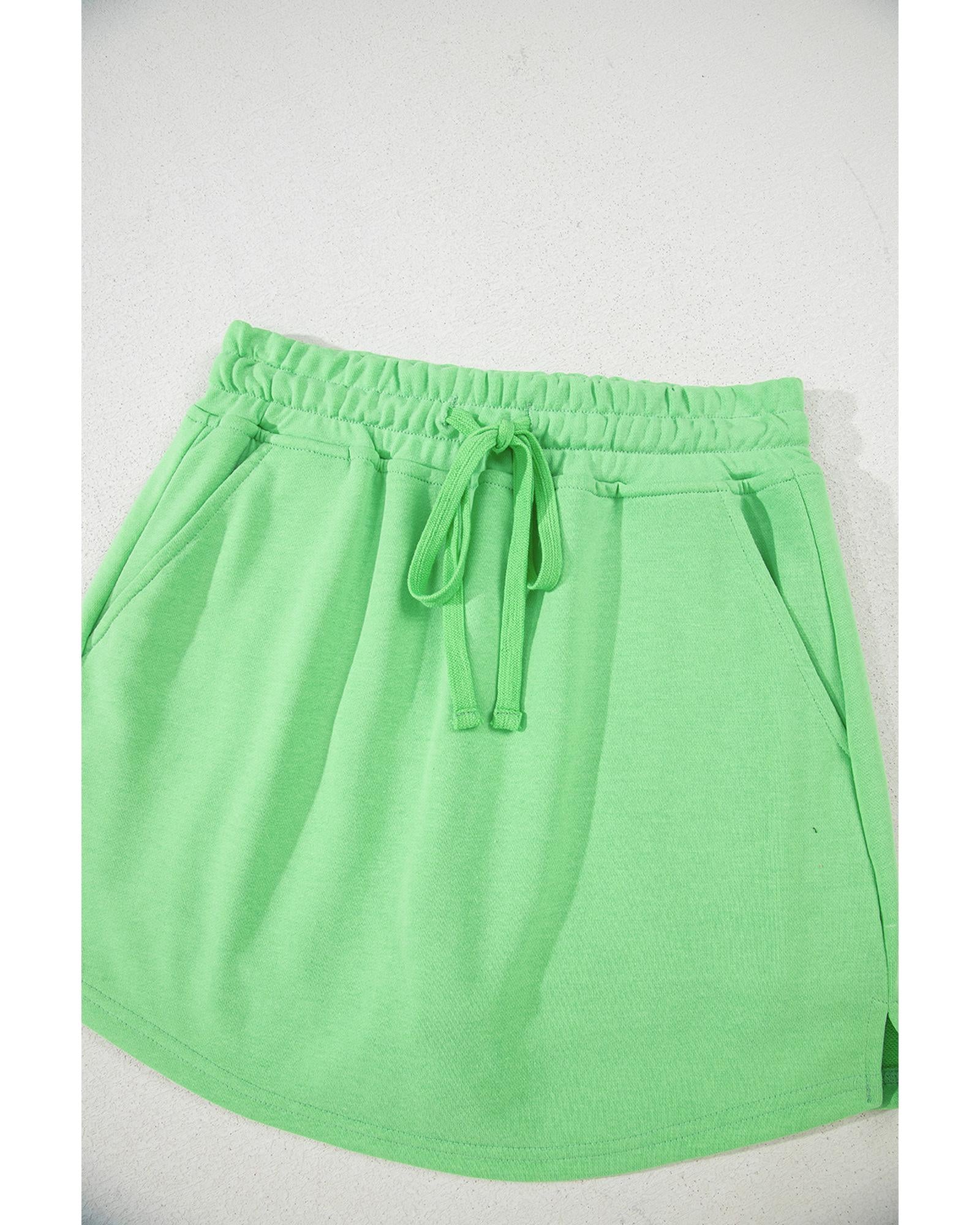 Light Green French Terry Drawstring Mini Skort with Pockets - S 8