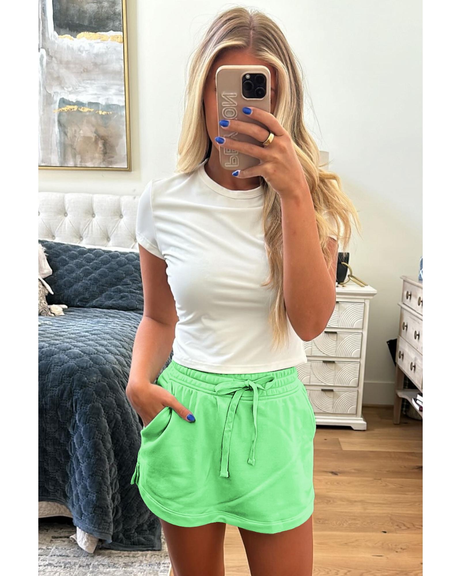 Light Green French Terry Drawstring Mini Skort with Pockets - XL 5