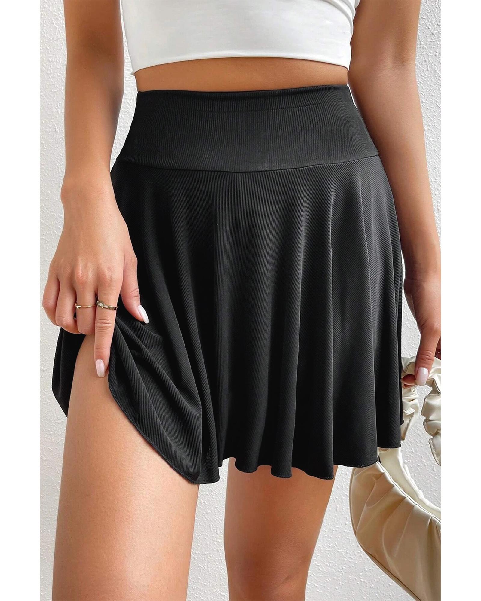 Black A-line Draped High Waist Phone Pocket Lined Skort - S 4