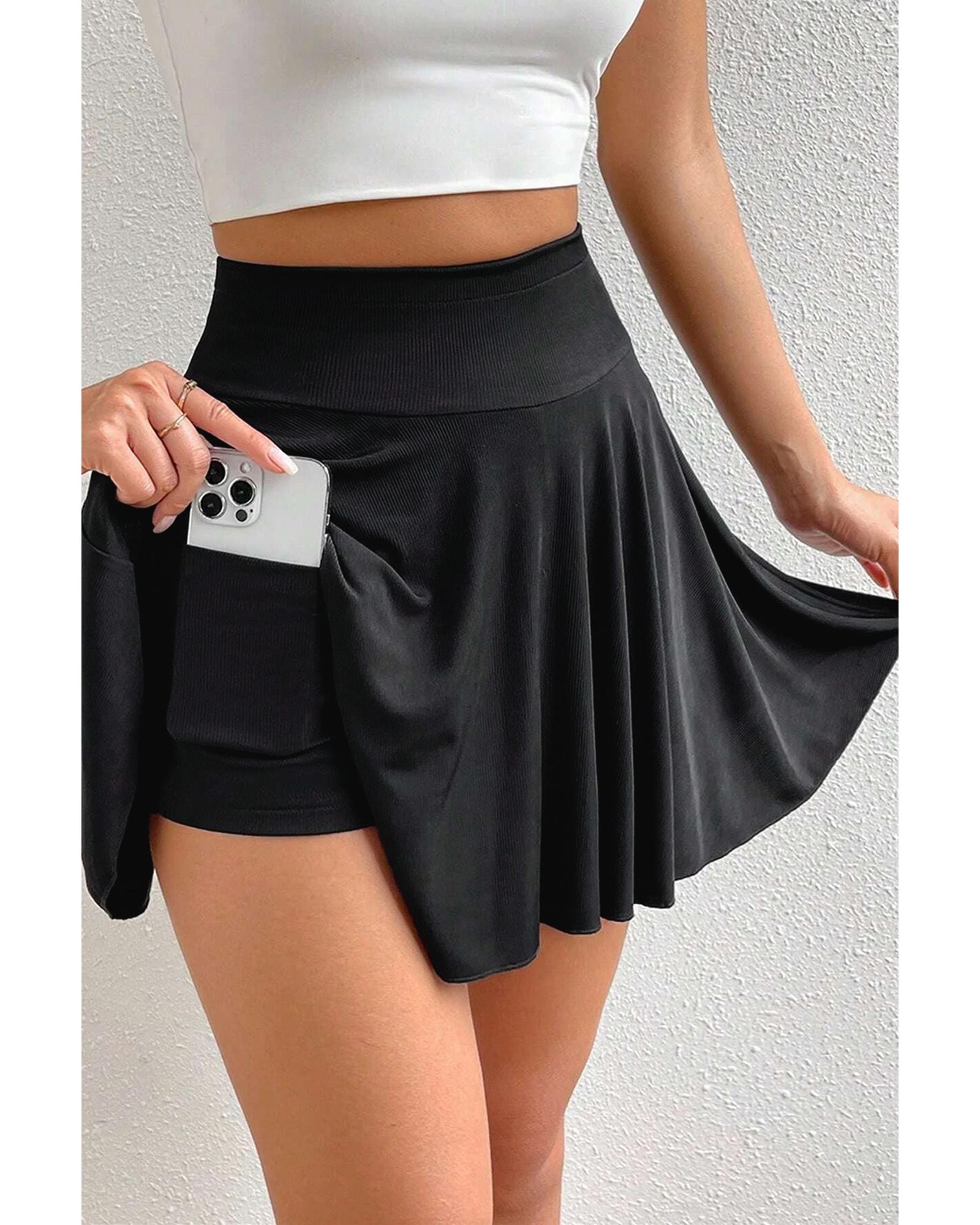 Black A-line Draped High Waist Phone Pocket Lined Skort - XL 7