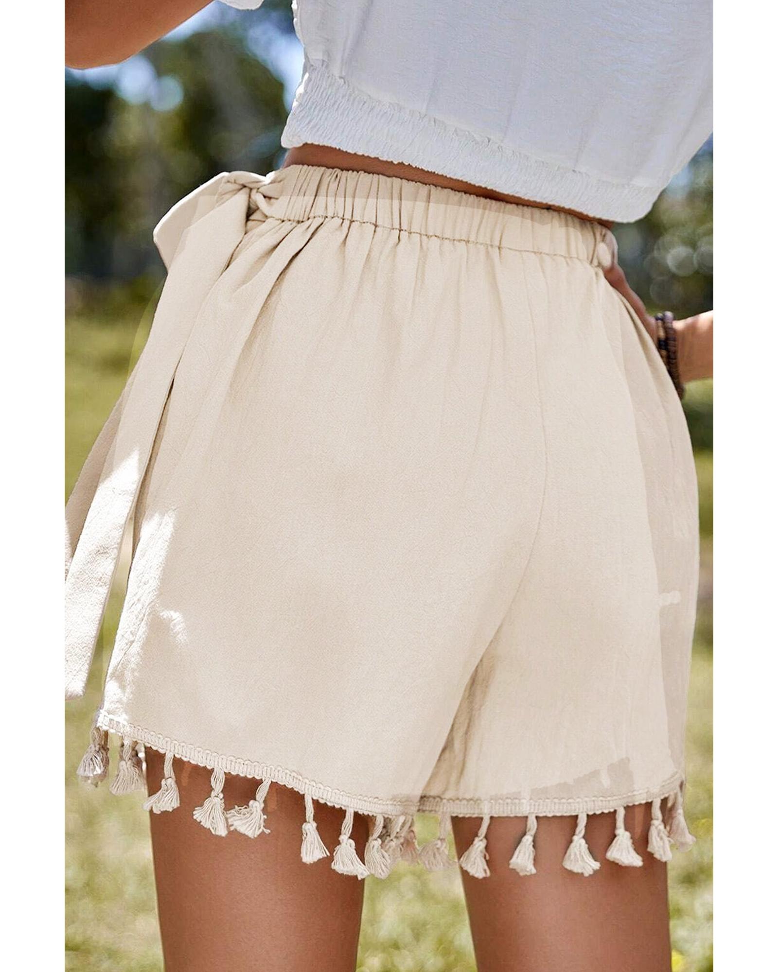 Apricot Tassel Trim Wrap Knot Side Bohemian Style Mini Skort - L