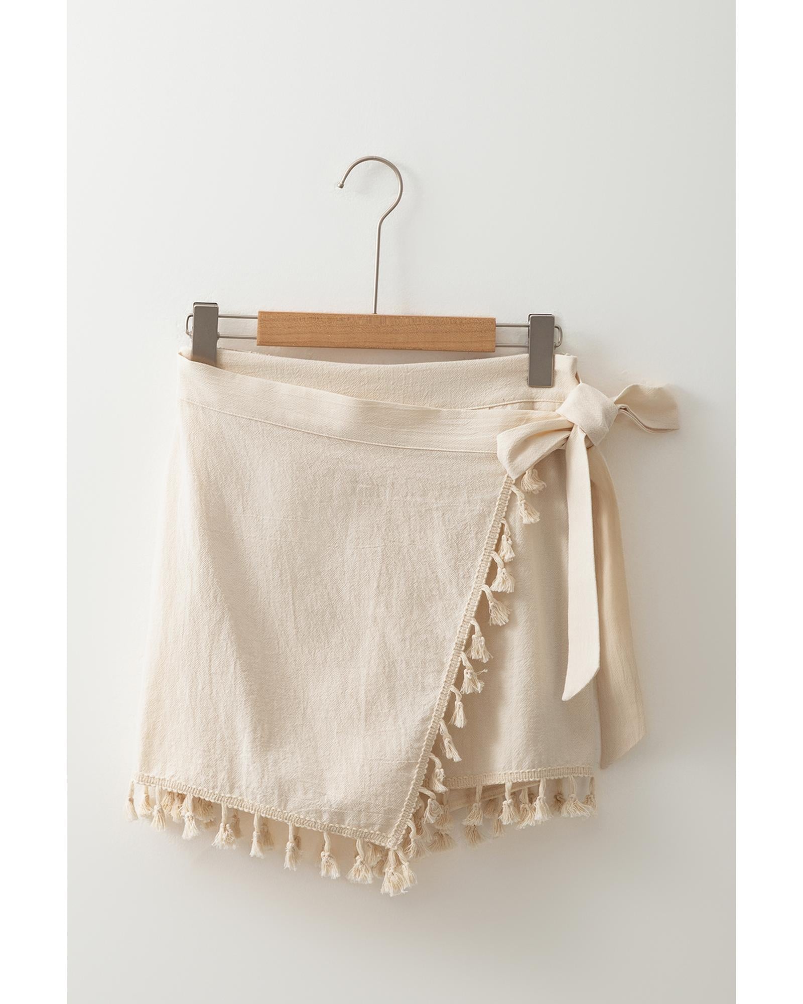 Apricot Tassel Trim Wrap Knot Side Bohemian Style Mini Skort - XL 7
