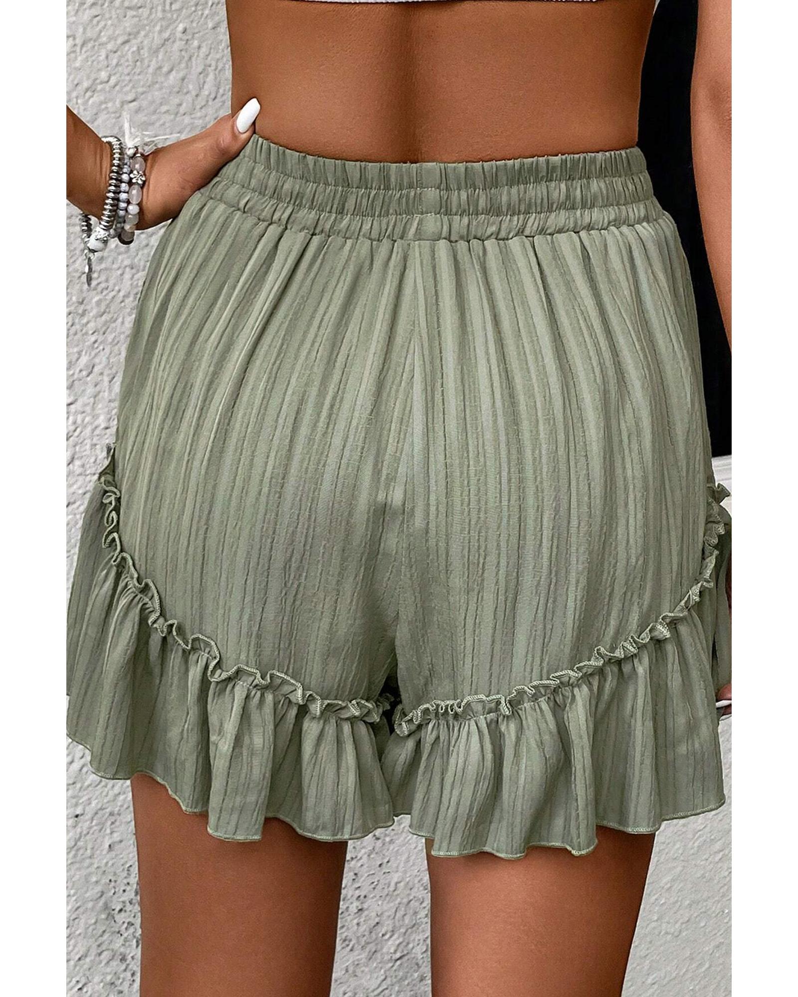 Laurel Green Textured Tie Waist Ruffle Hem Shorts - L