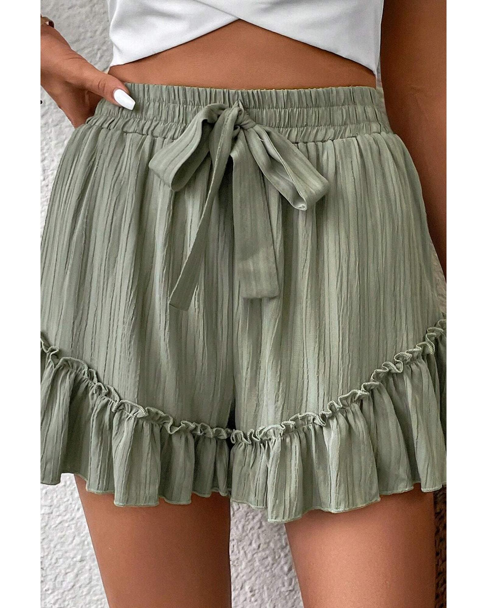 Laurel Green Textured Tie Waist Ruffle Hem Shorts - L 5