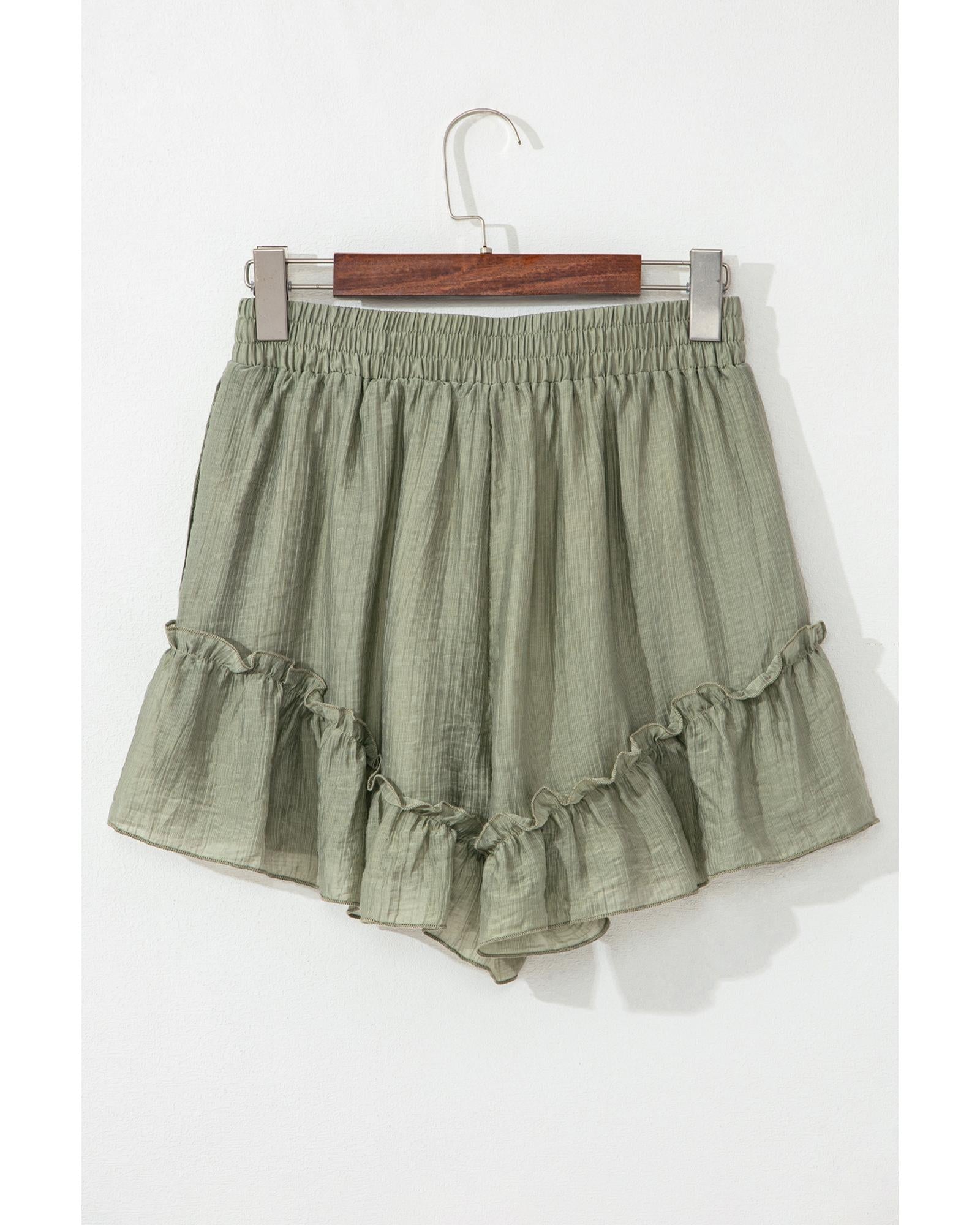 Laurel Green Textured Tie Waist Ruffle Hem Shorts - L 7
