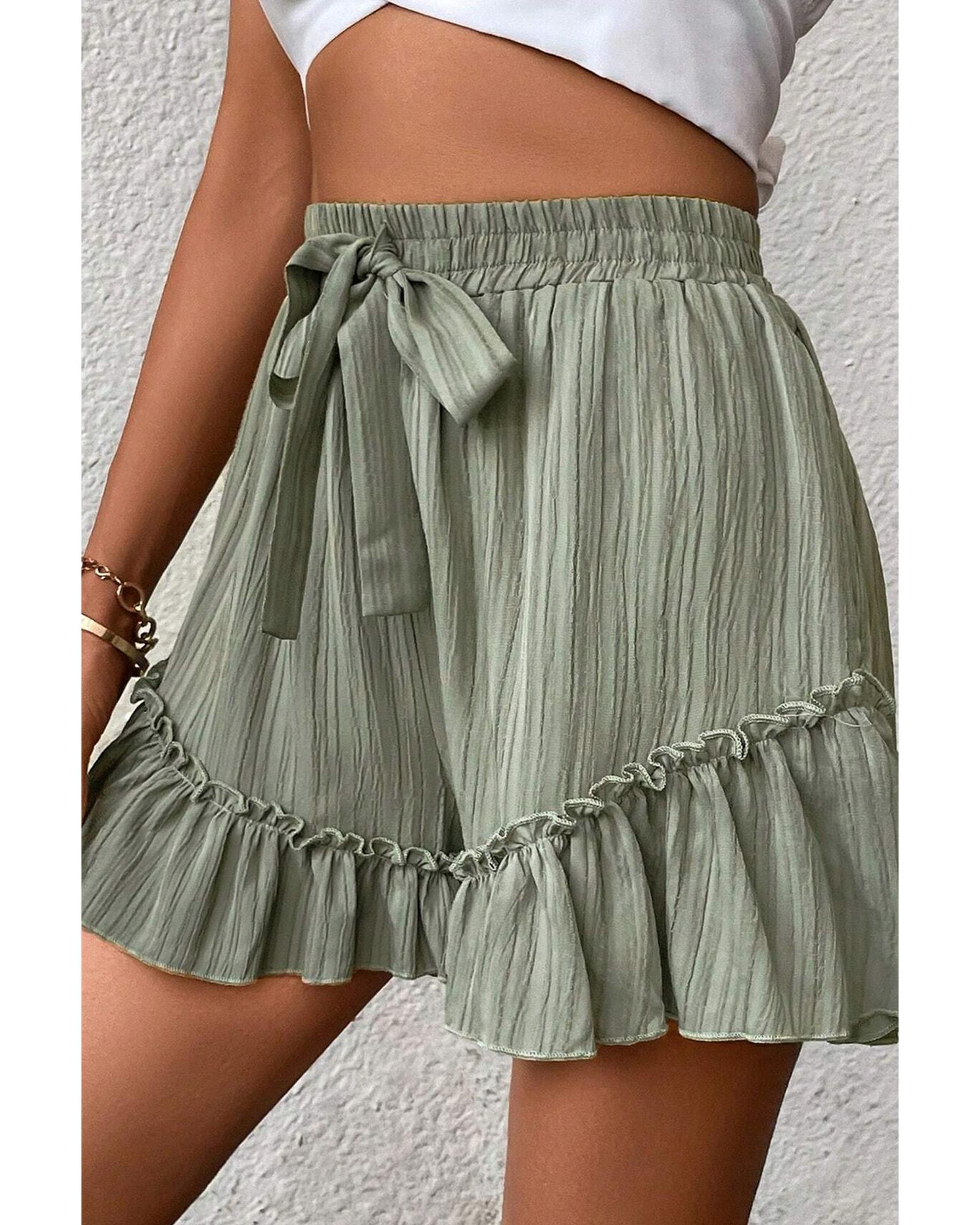 Laurel Green Textured Tie Waist Ruffle Hem Shorts - M 3