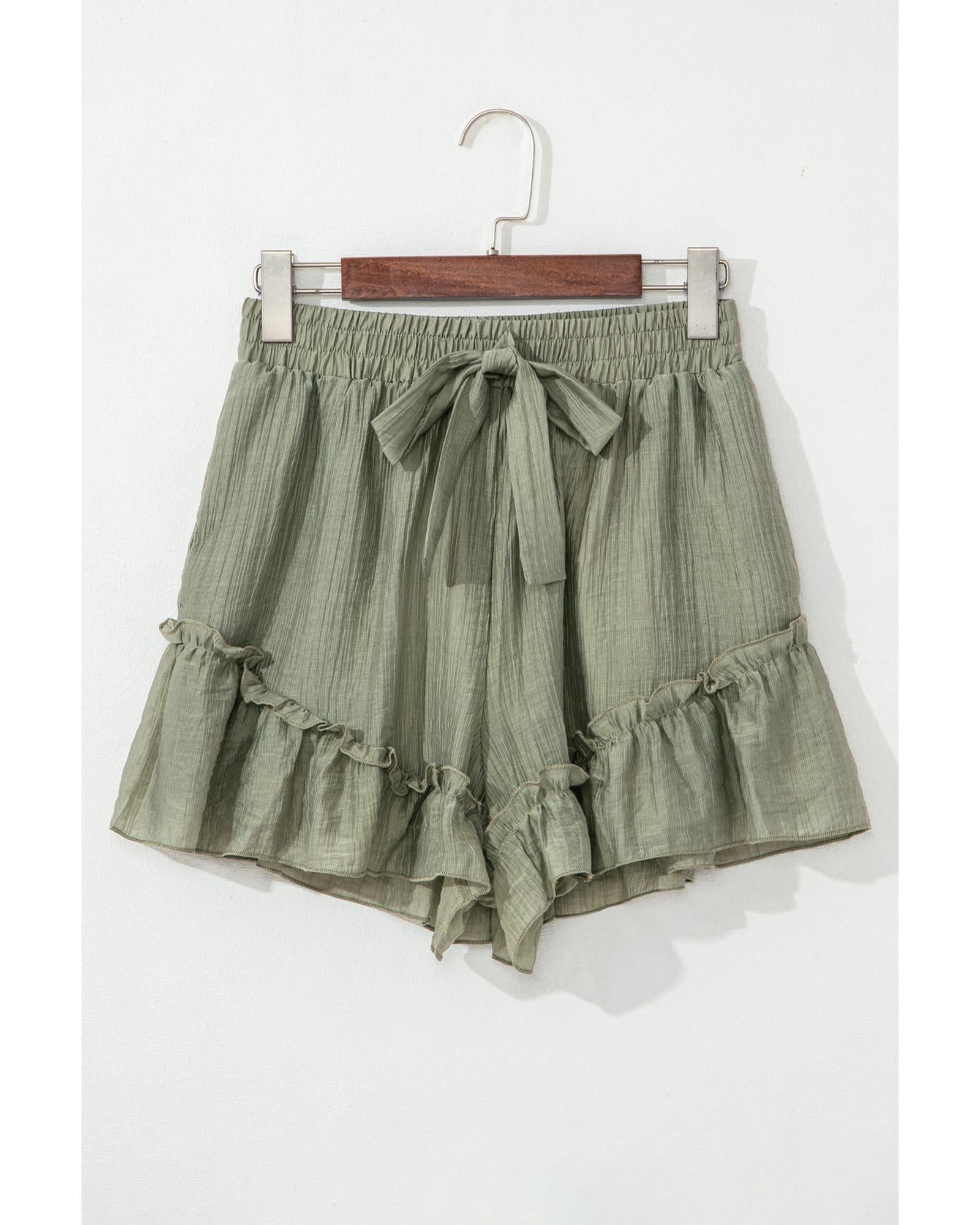 Laurel Green Textured Tie Waist Ruffle Hem Shorts - M 5