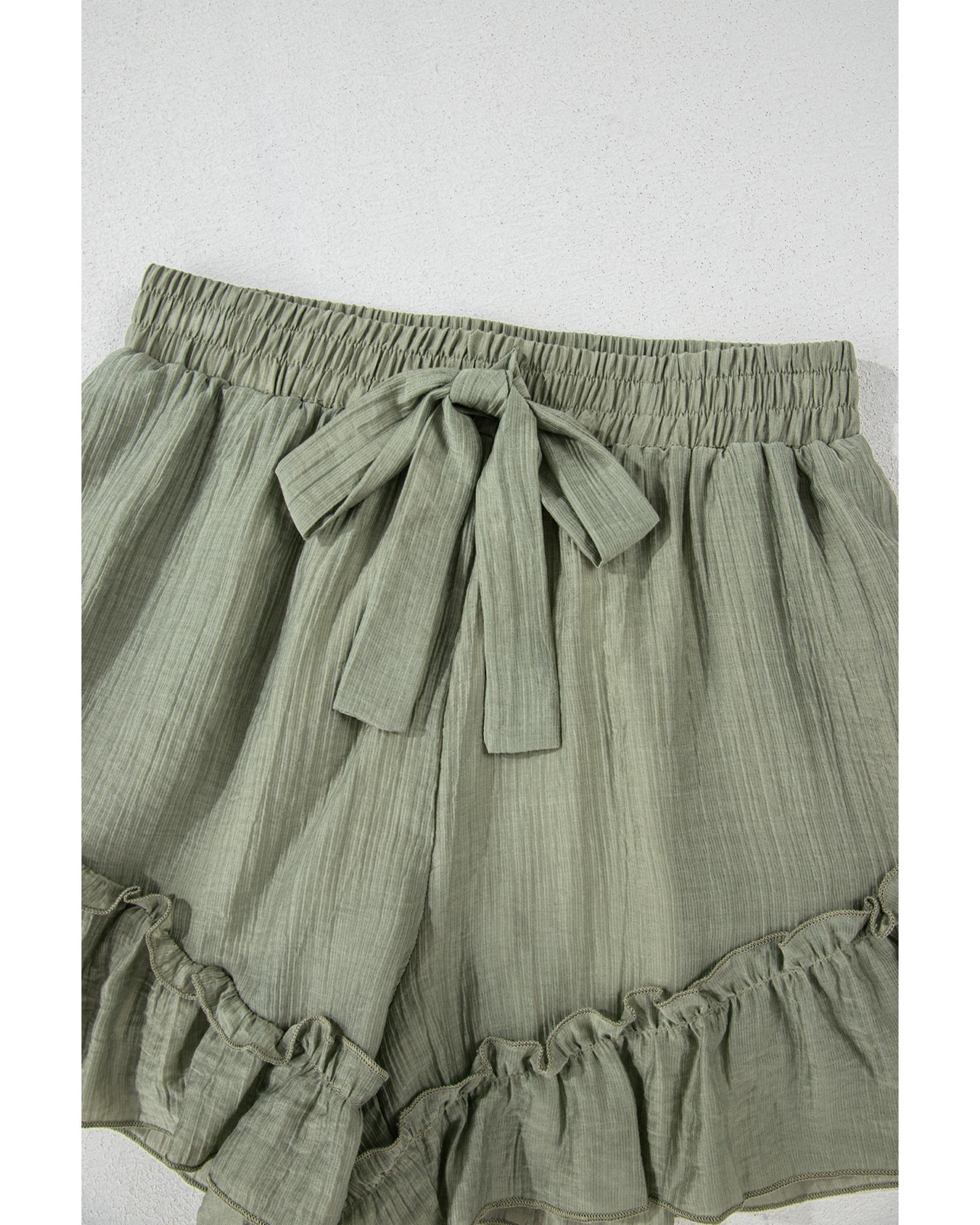 Laurel Green Textured Tie Waist Ruffle Hem Shorts - M 7