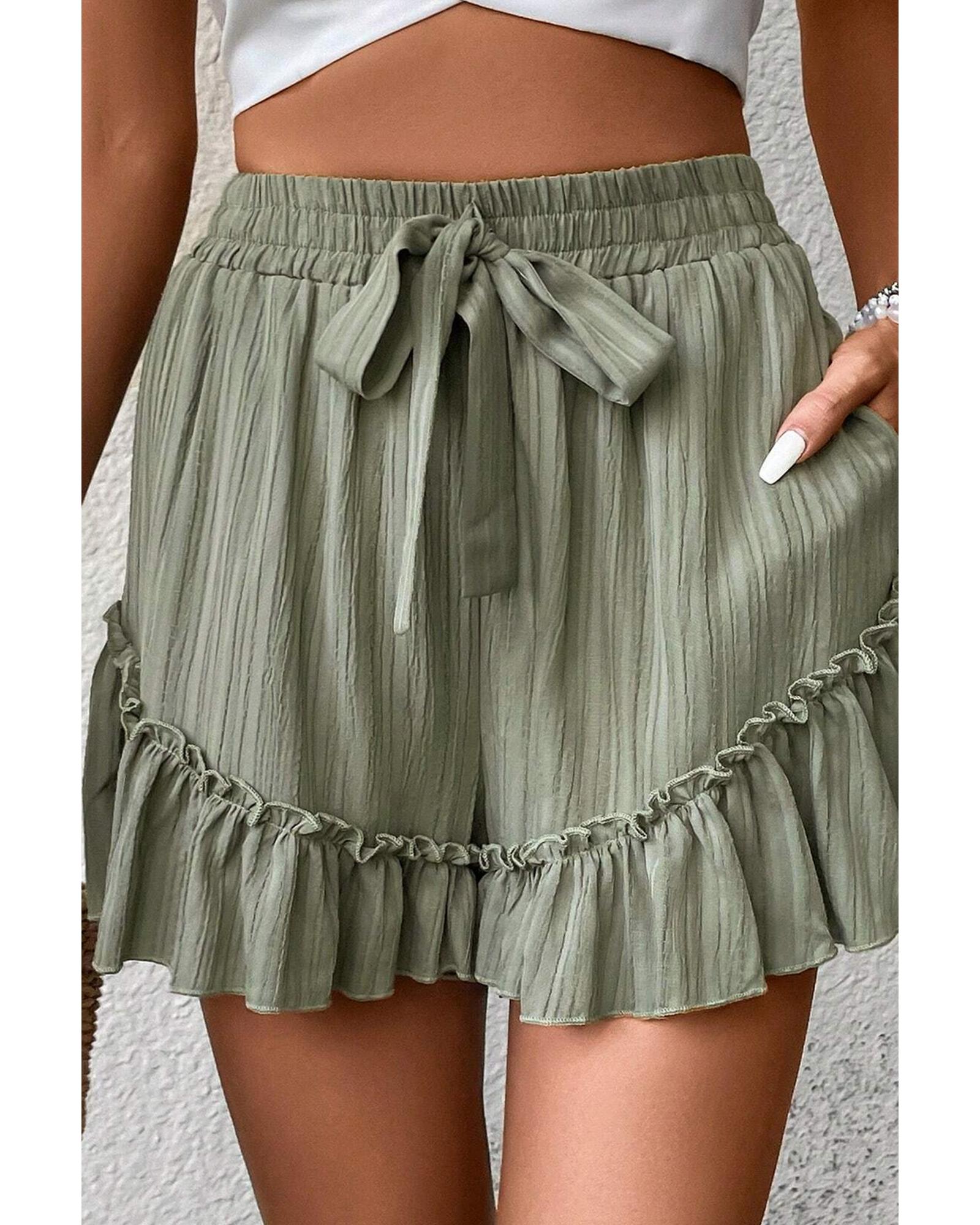Laurel Green Textured Tie Waist Ruffle Hem Shorts - XL 4