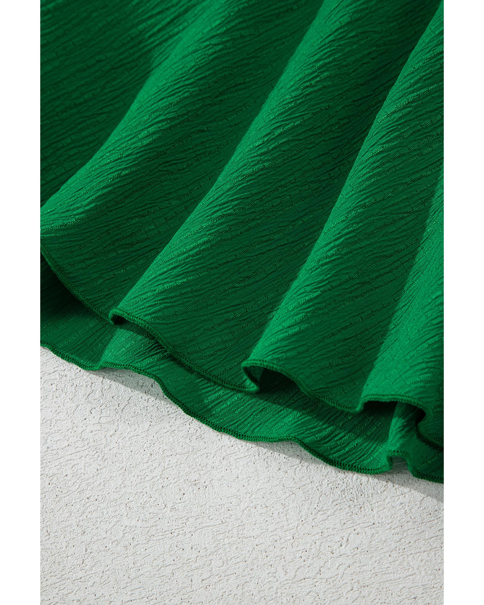 Dark Green Textured Frilled Lace-up High Waist Ruffle Wide Leg Shorts - L 4