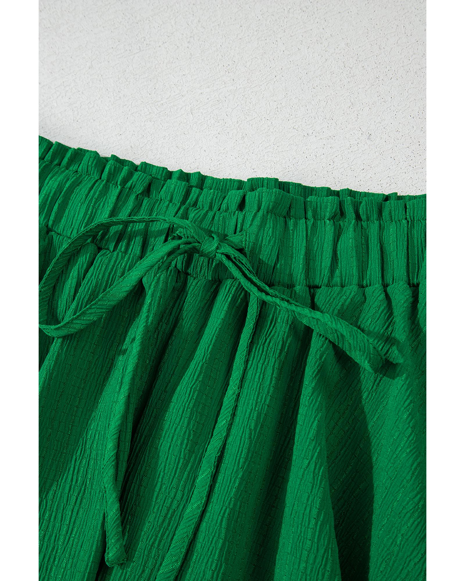 Dark Green Textured Frilled Lace-up High Waist Ruffle Wide Leg Shorts - L 6