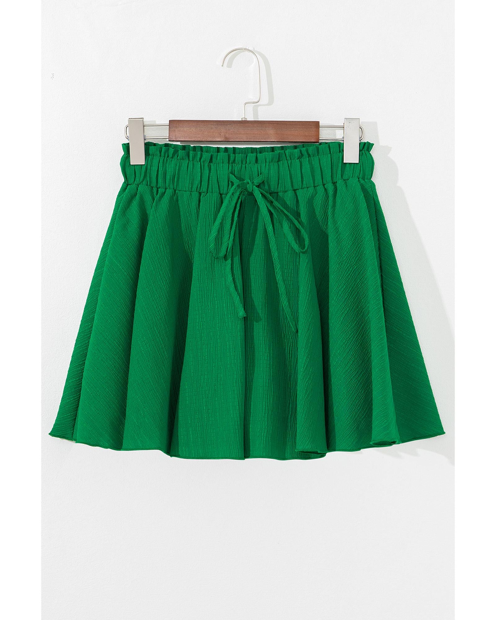 Dark Green Textured Frilled Lace-up High Waist Ruffle Wide Leg Shorts - L 7