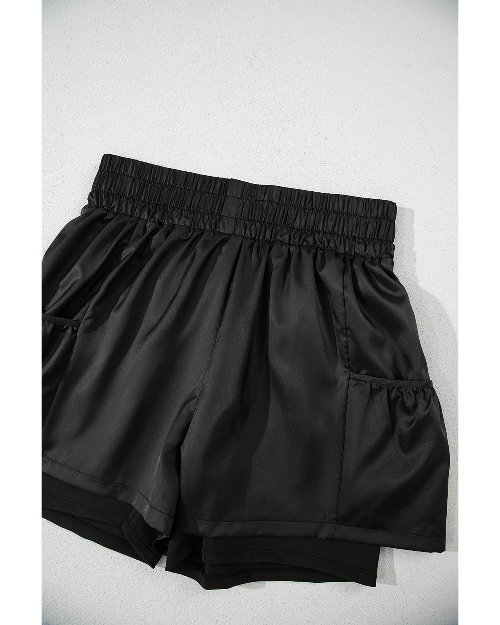 Black Elastic High Waist Pocketed Casual Shorts - L 4