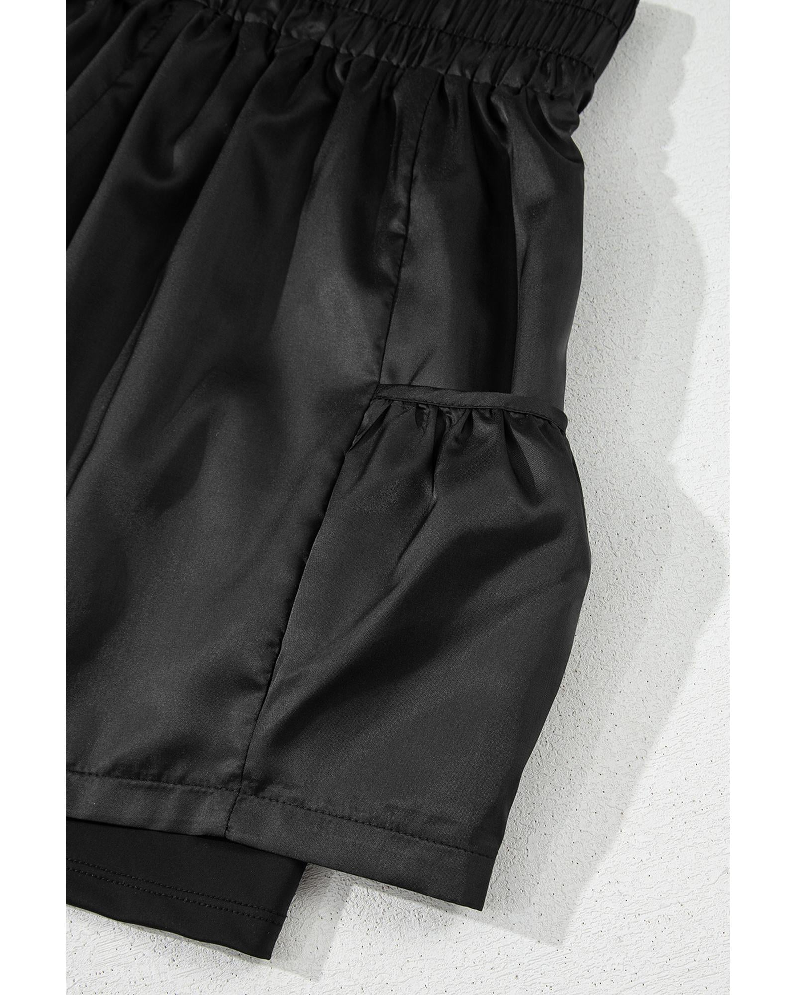 Black Elastic High Waist Pocketed Casual Shorts - L 5