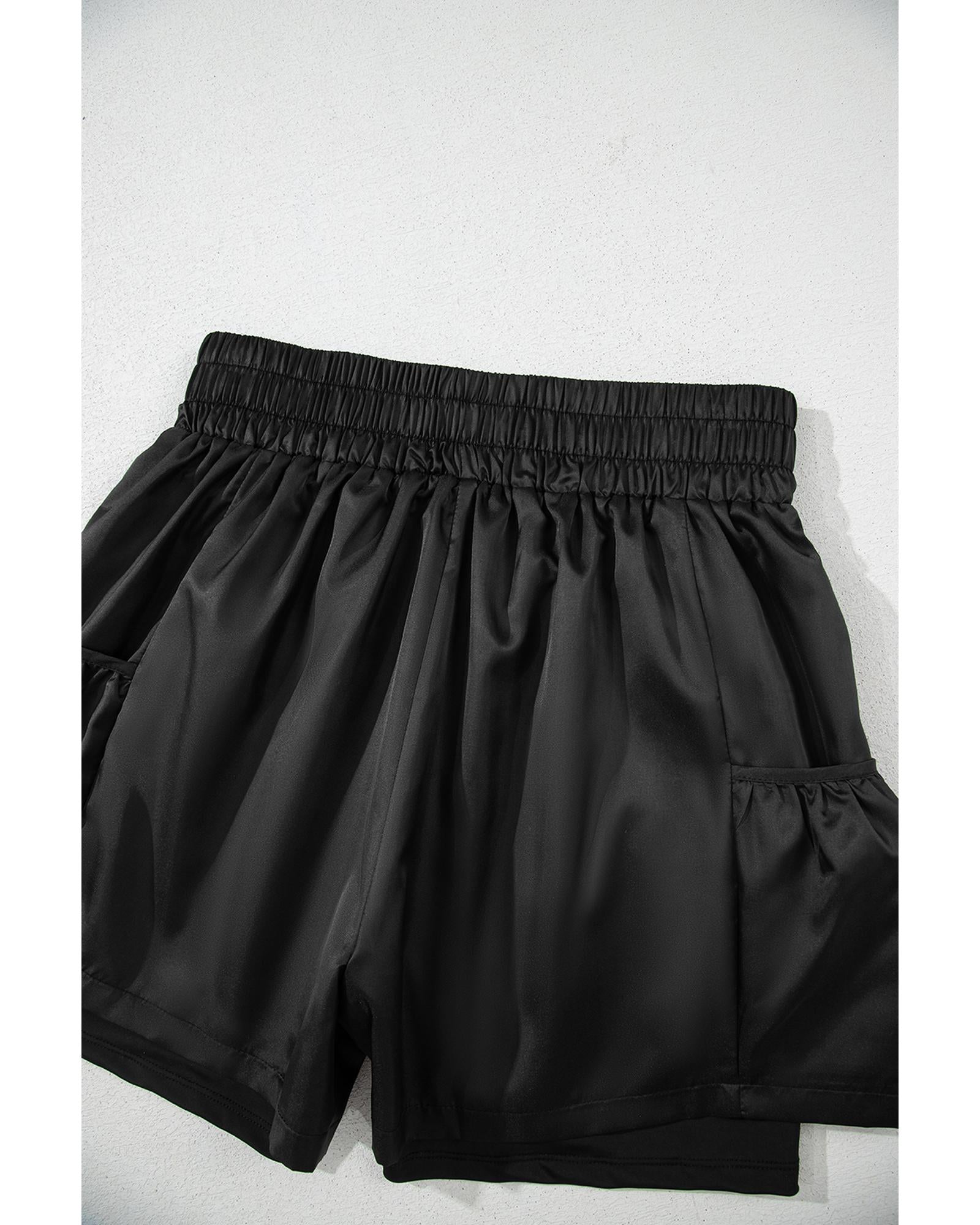 Black Elastic High Waist Pocketed Casual Shorts - L 6